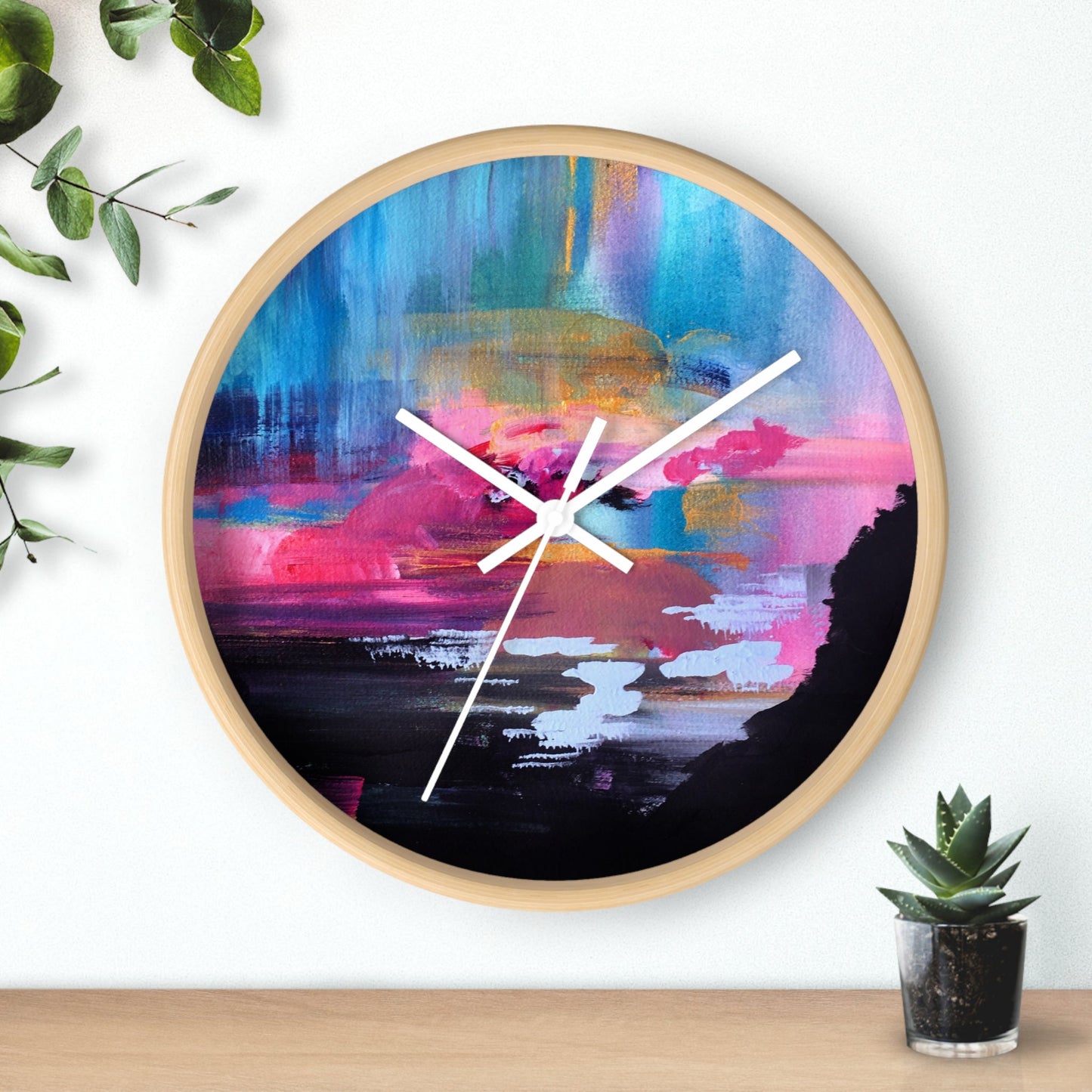 Abstract Sunset Wall Clock — Modern Colorful Wooden Silent Clock, Turn Time Into Art Printify