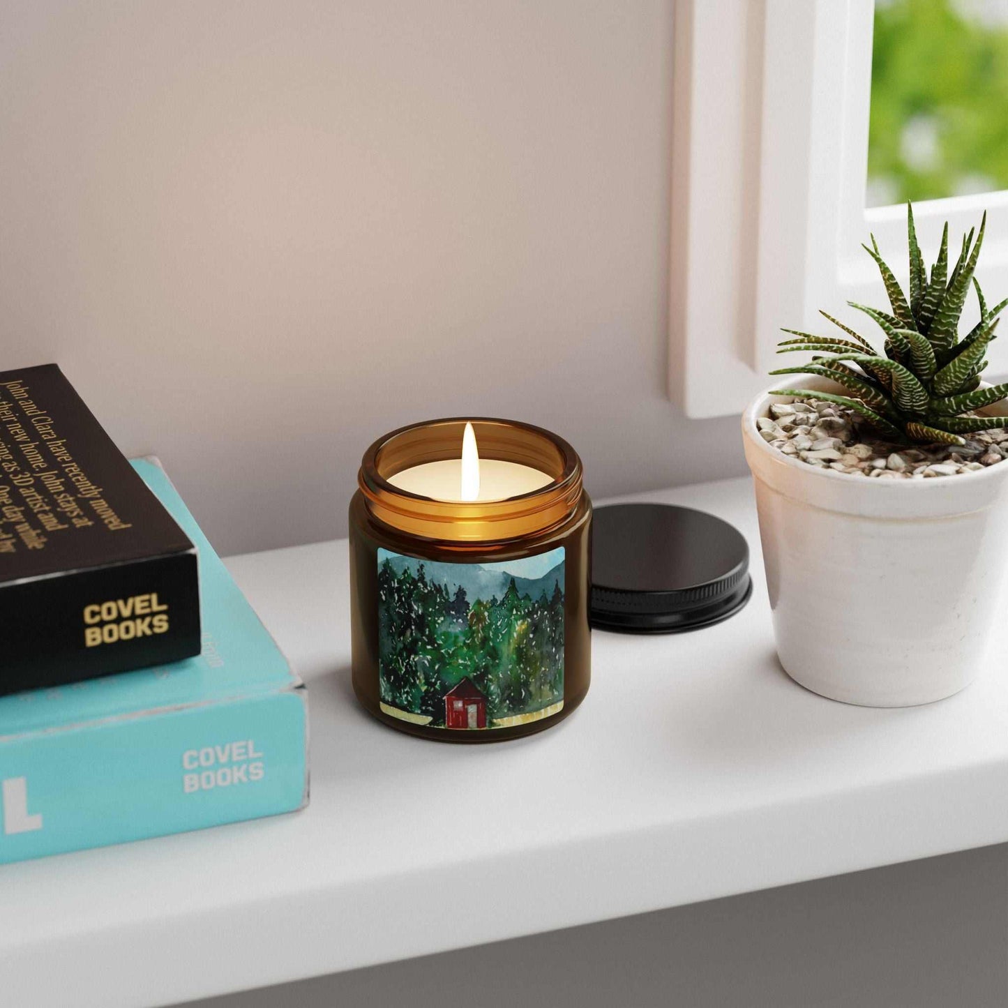 Cabin in the Pines Soy Candle – Hand-Poured Amber Jar Candle Printify