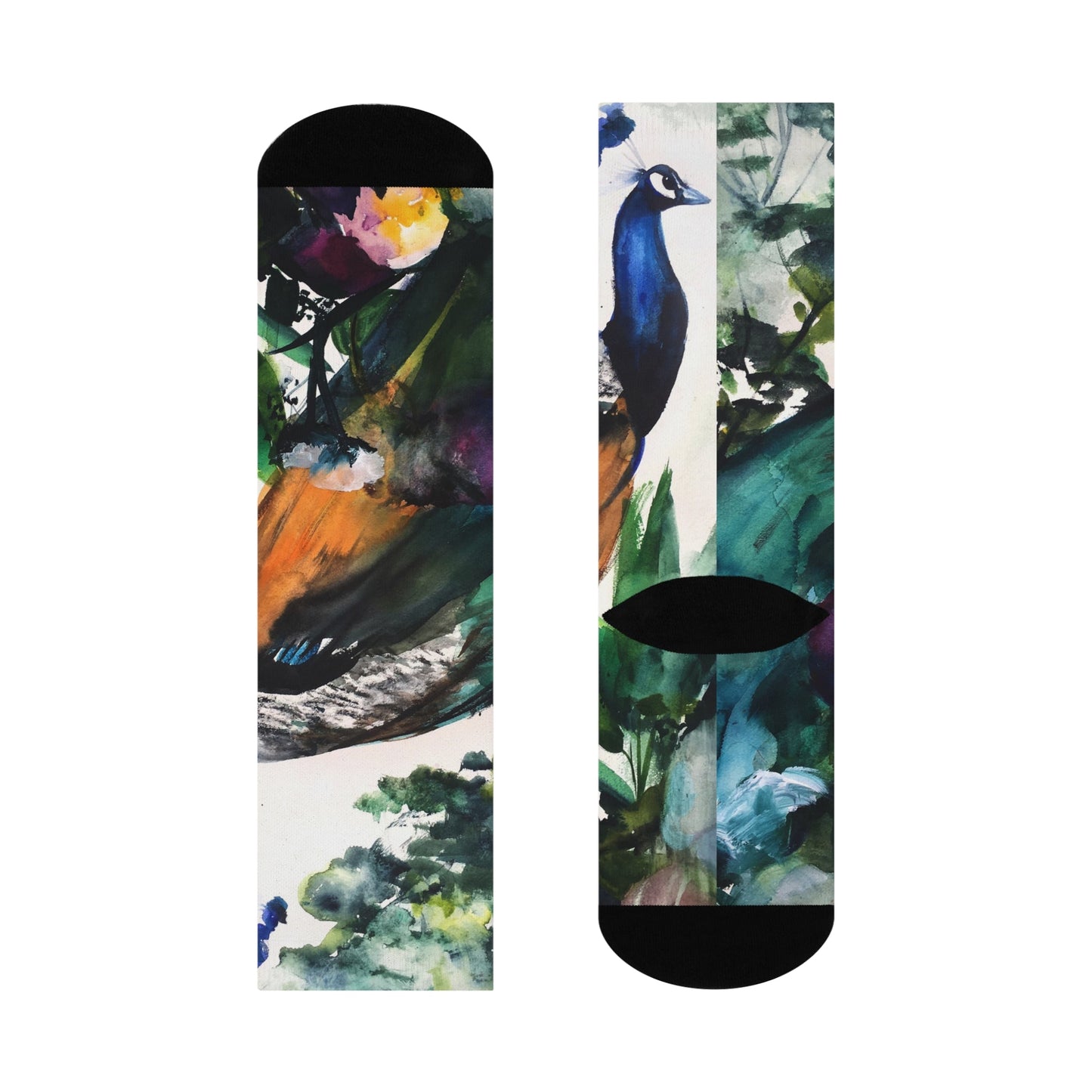 Peacock Watercolor Crew Socks – Colorful Artistic Bird Socks Printify