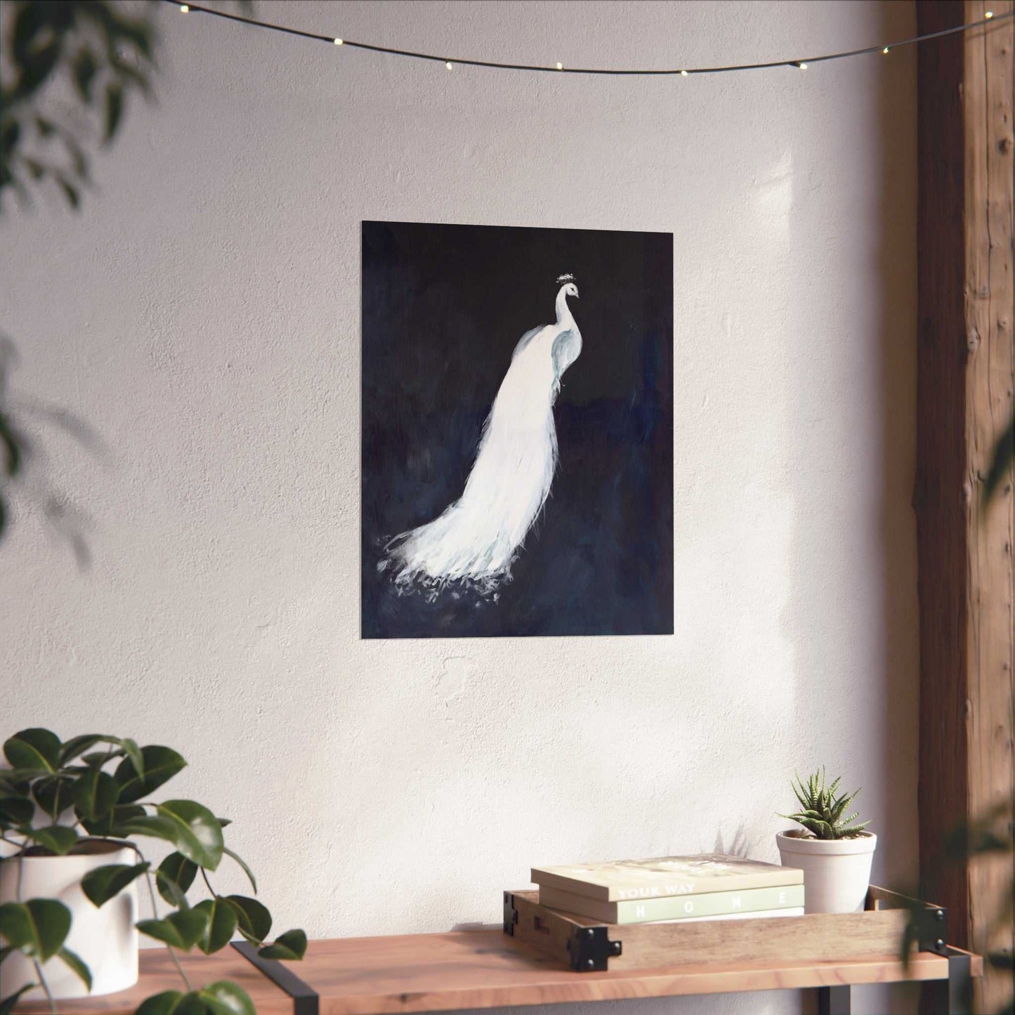 White Peacock Fine Art Poster — Elegant Minimalist Wall Art for Living Room & Bedroom Printify