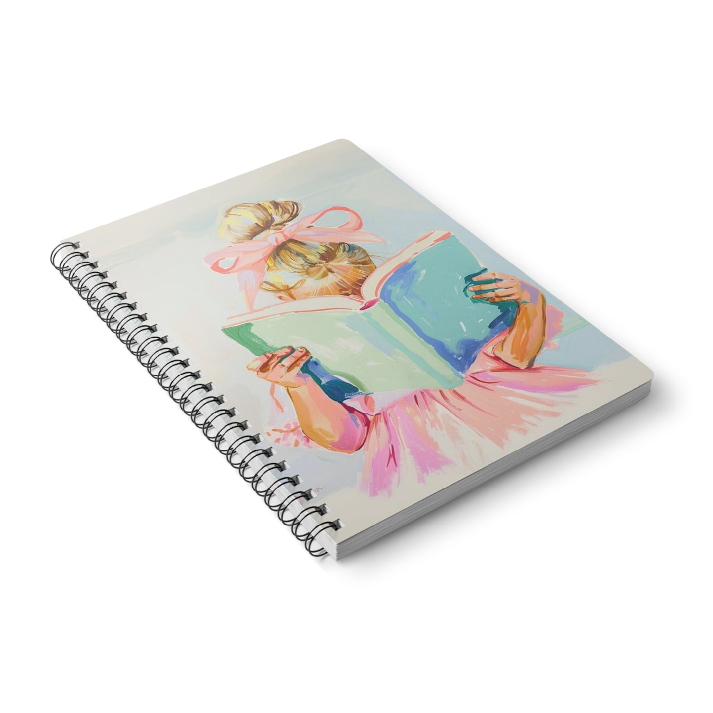 A5 Wirobound Softcover Notebook — Girl Reading Illustration, Lined Journal for Students & Writers