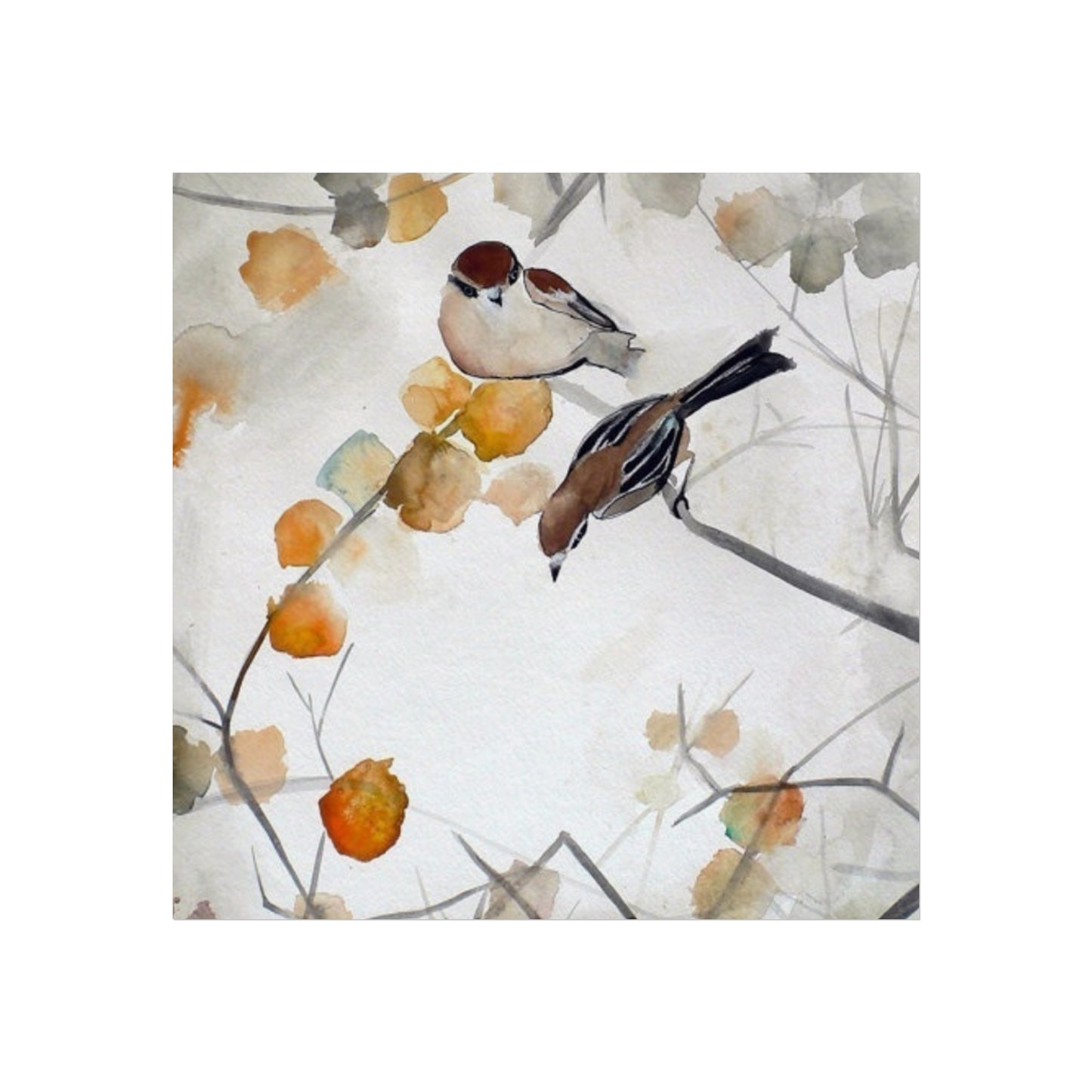 Watercolor Bird Art Poster — Autumn Sparrow Wall Print