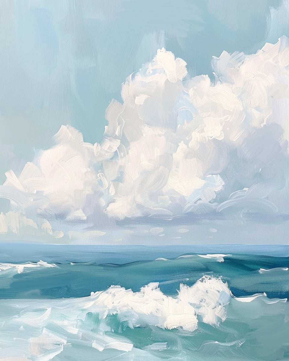 Perfect Beach Day fine art print of sunlit sandy beach and calm sea with warm coastal ambiance