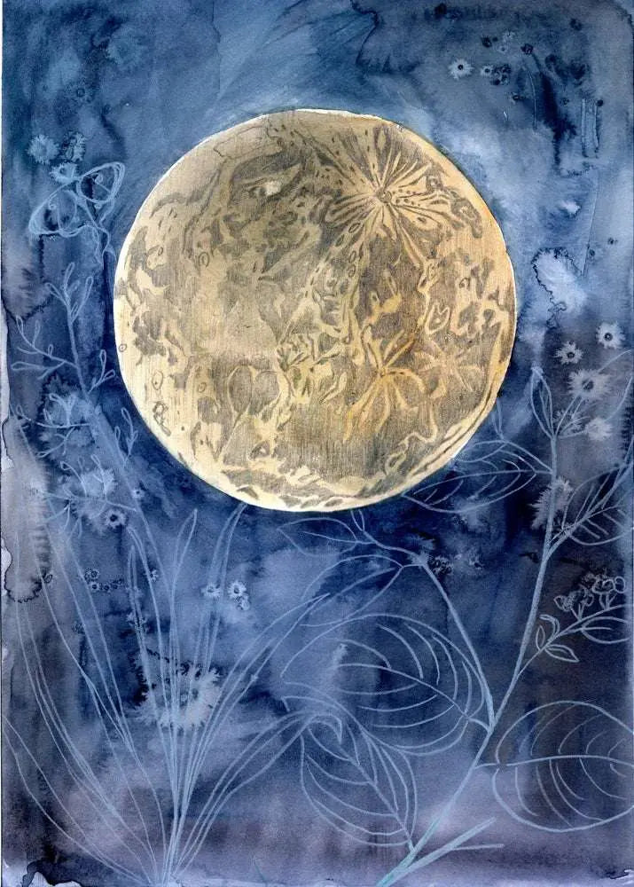 Moon Garden Art Print featuring serene garden and glowing moon in celestial nature wall art