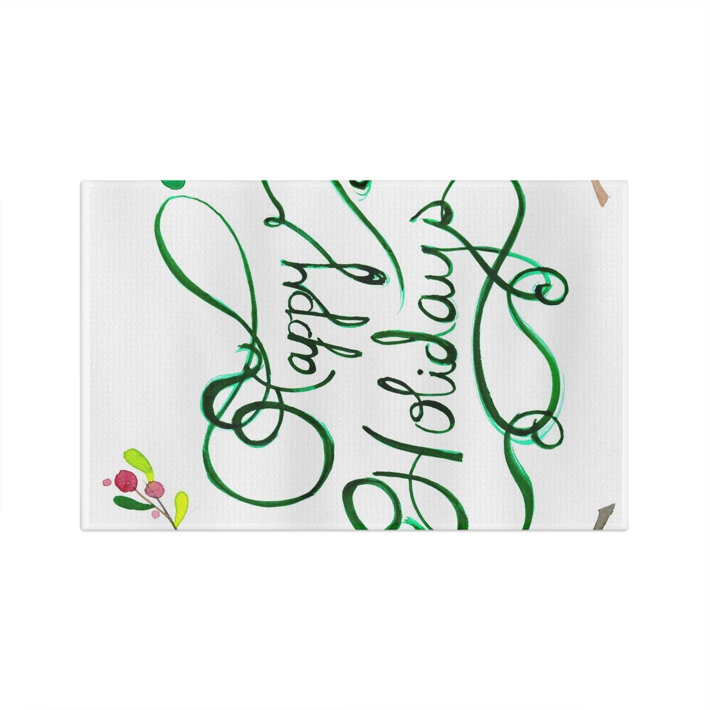 Happy Holidays Microfiber Tea Towel — Festive Green Script Kitchen Towel Printify