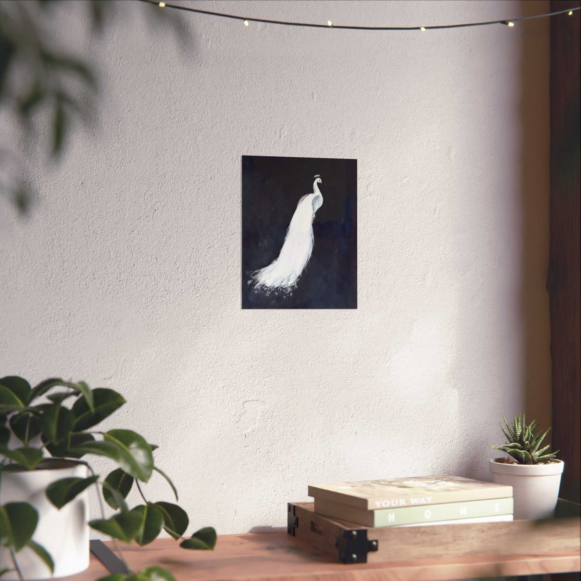 White Peacock Fine Art Poster — Elegant Minimalist Wall Art for Living Room & Bedroom Printify