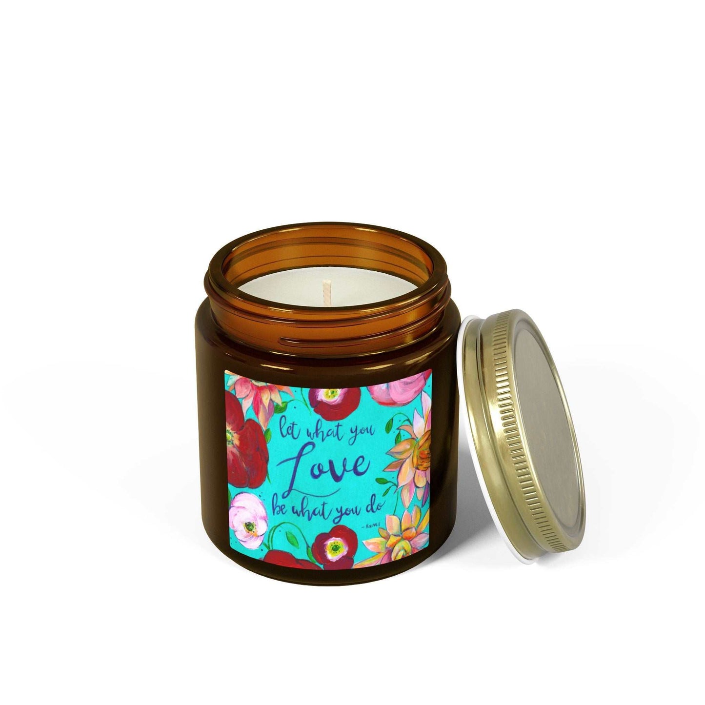 Scented Candle — Coconut Apricot Wax (4oz/9oz) with Floral “Do What You Love” Label Printify
