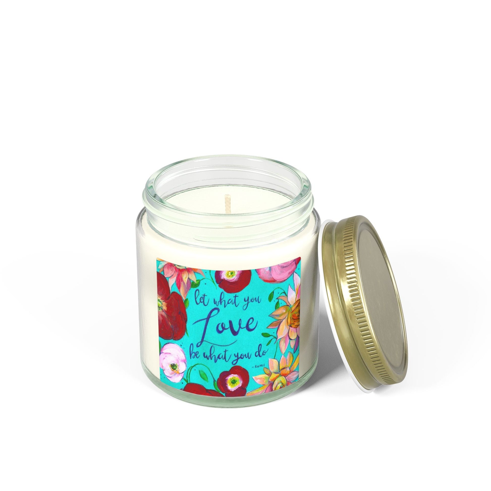 Scented Candle — Coconut Apricot Wax (4oz/9oz) with Floral “Do What You Love” Label Printify