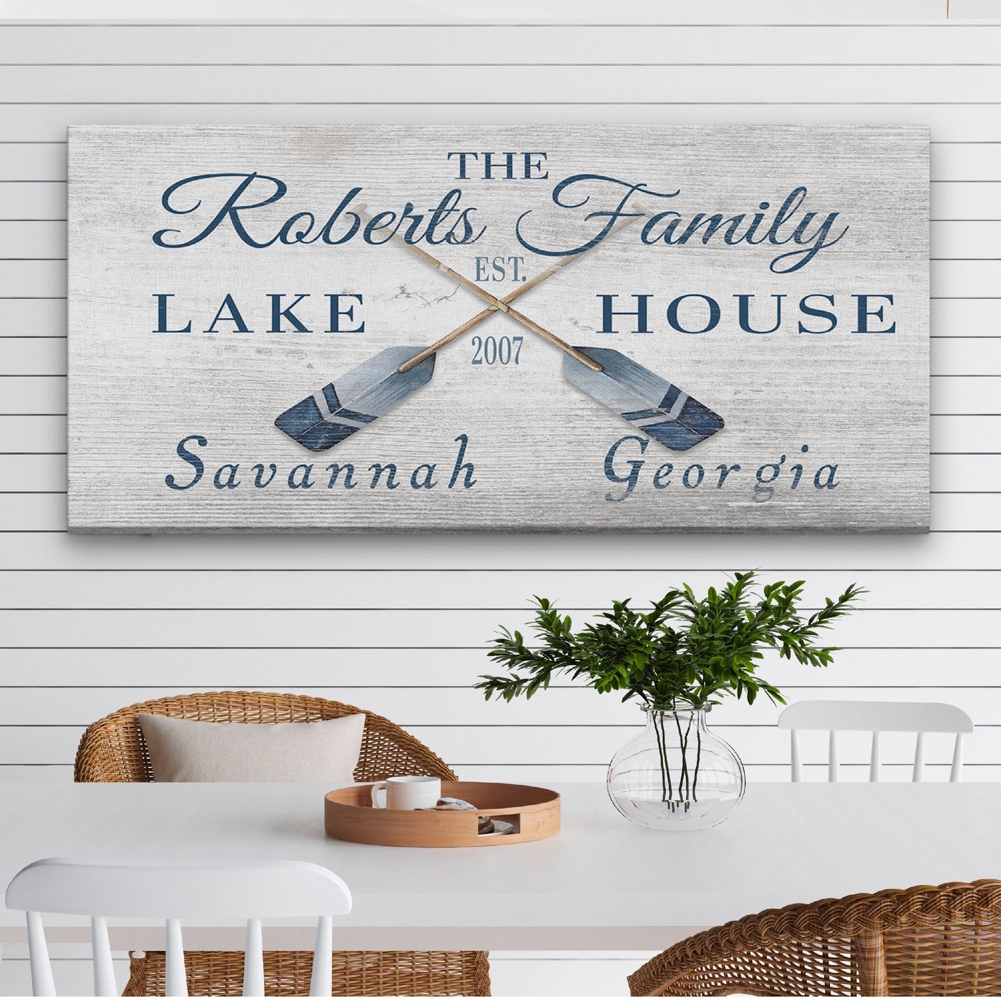 Longitude Latitude Personalized Coordinates Sign, With, Rustic Oars Paddles