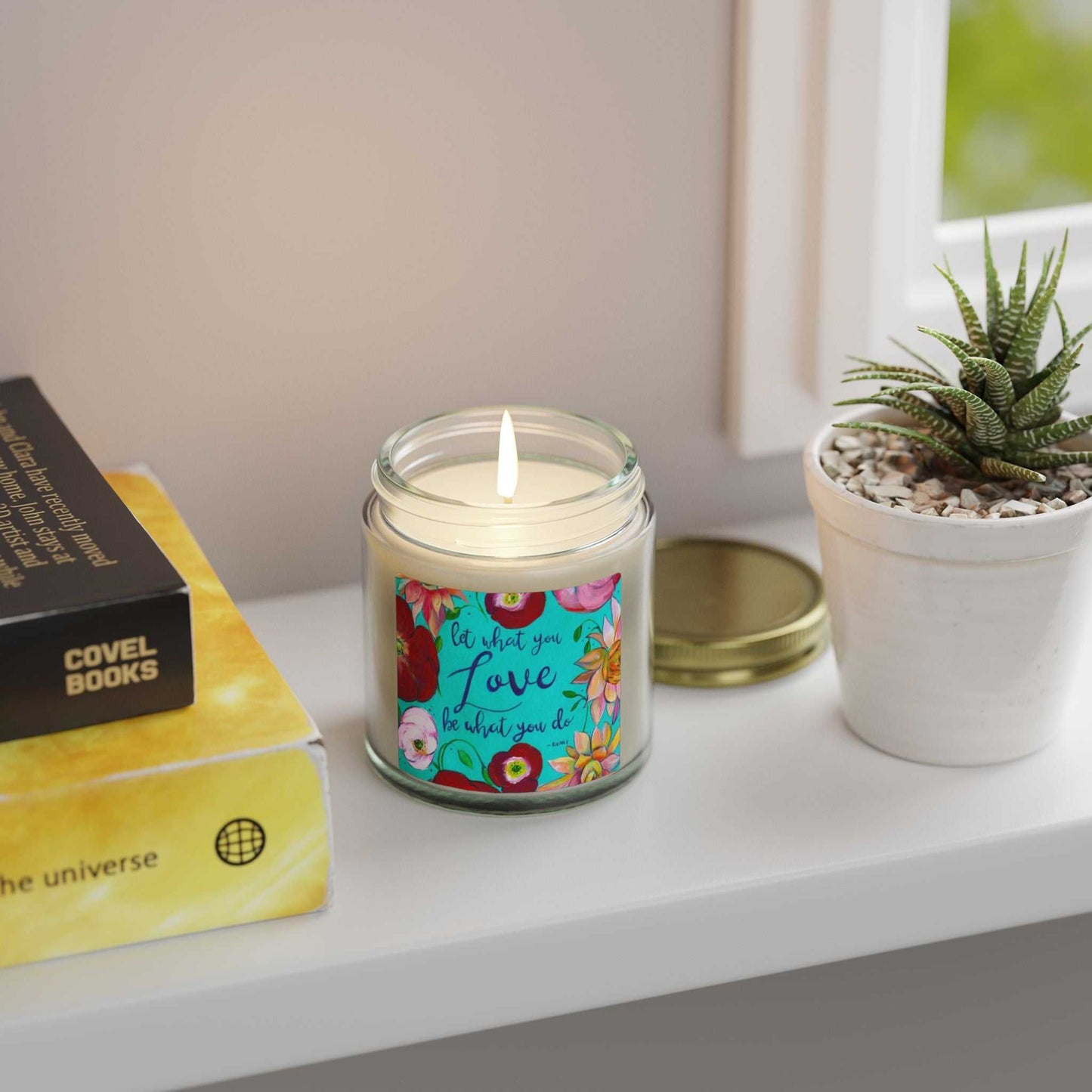 Scented Candle — Coconut Apricot Wax (4oz/9oz) with Floral “Do What You Love” Label Printify