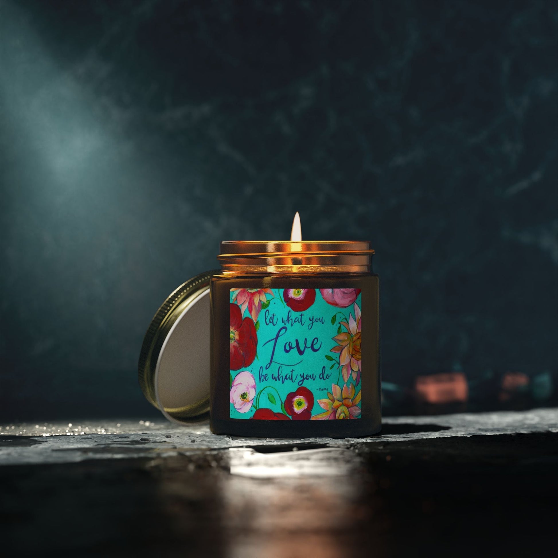 Scented Candle — Coconut Apricot Wax (4oz/9oz) with Floral “Do What You Love” Label Printify