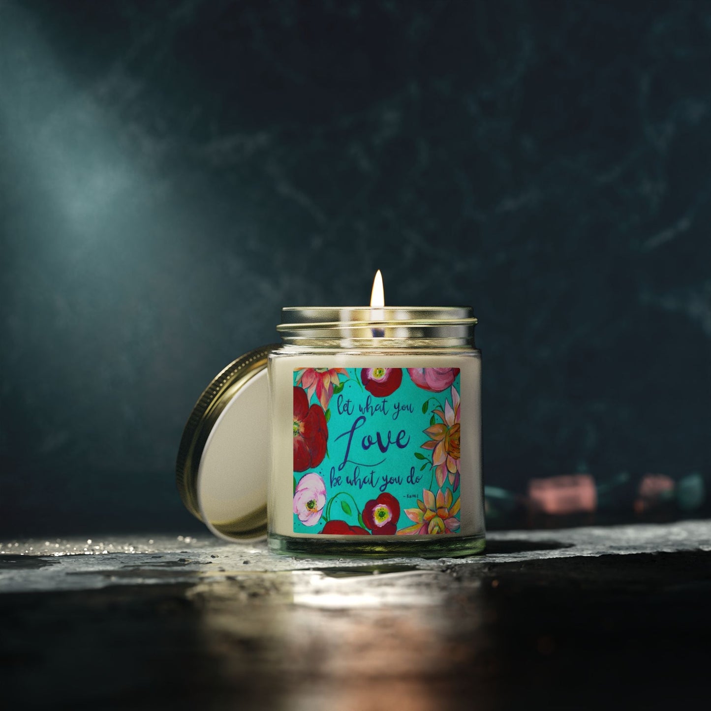 Scented Candle — Coconut Apricot Wax (4oz/9oz) with Floral “Do What You Love” Label Printify
