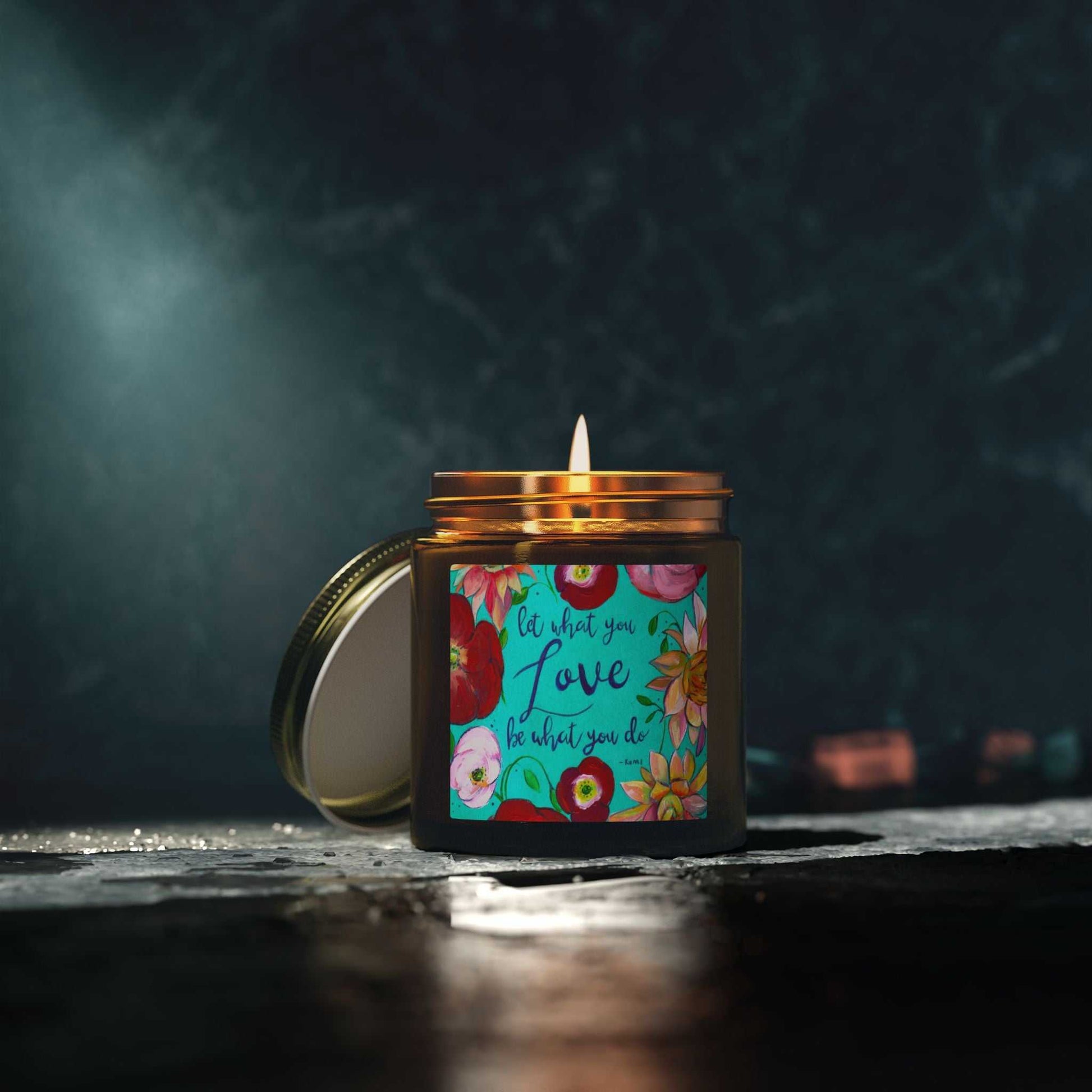 Scented Candle — Coconut Apricot Wax (4oz/9oz) with Floral “Do What You Love” Label Printify