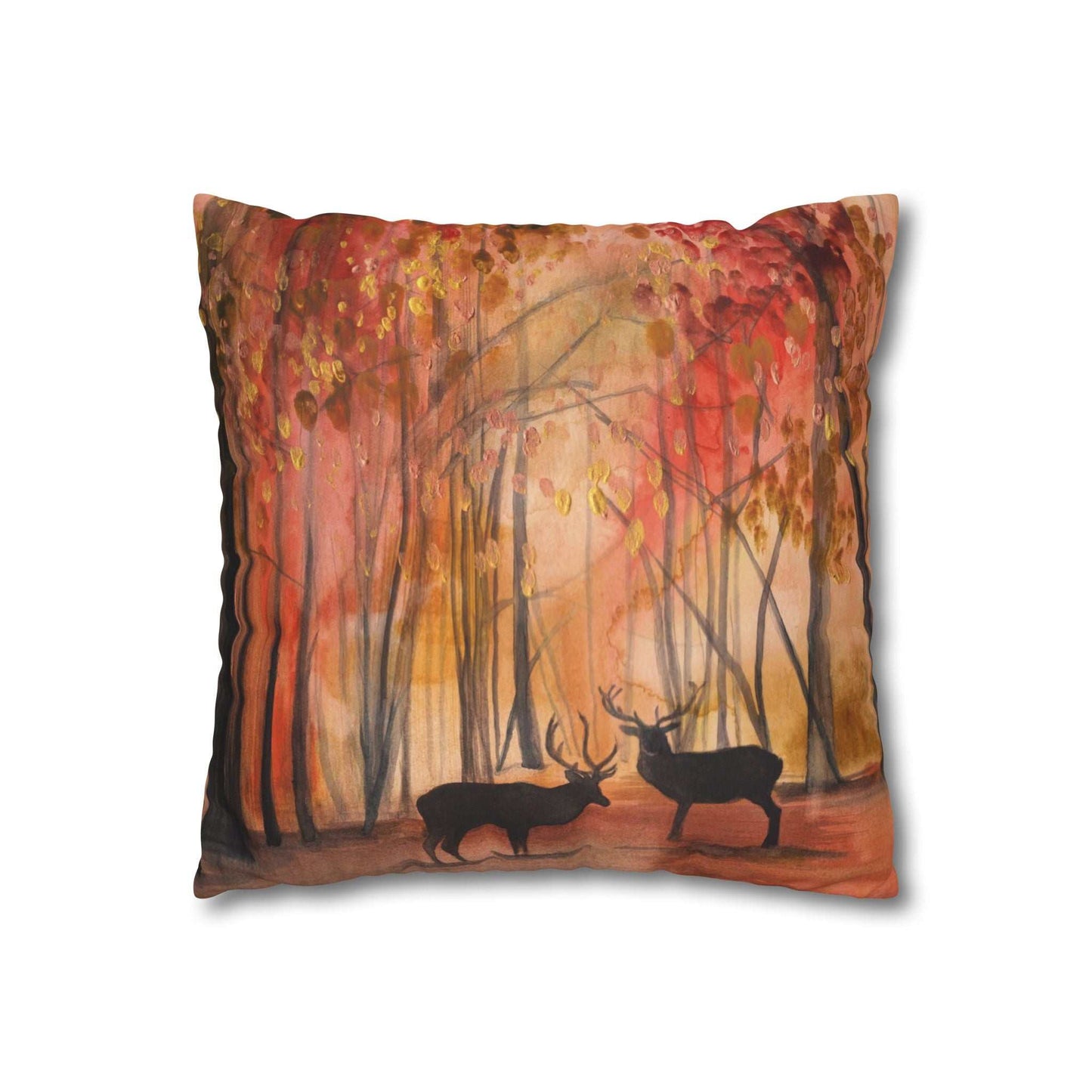 Autumn Forest Deer Pillowcase - Cozy Faux Suede Square Cushion Printify
