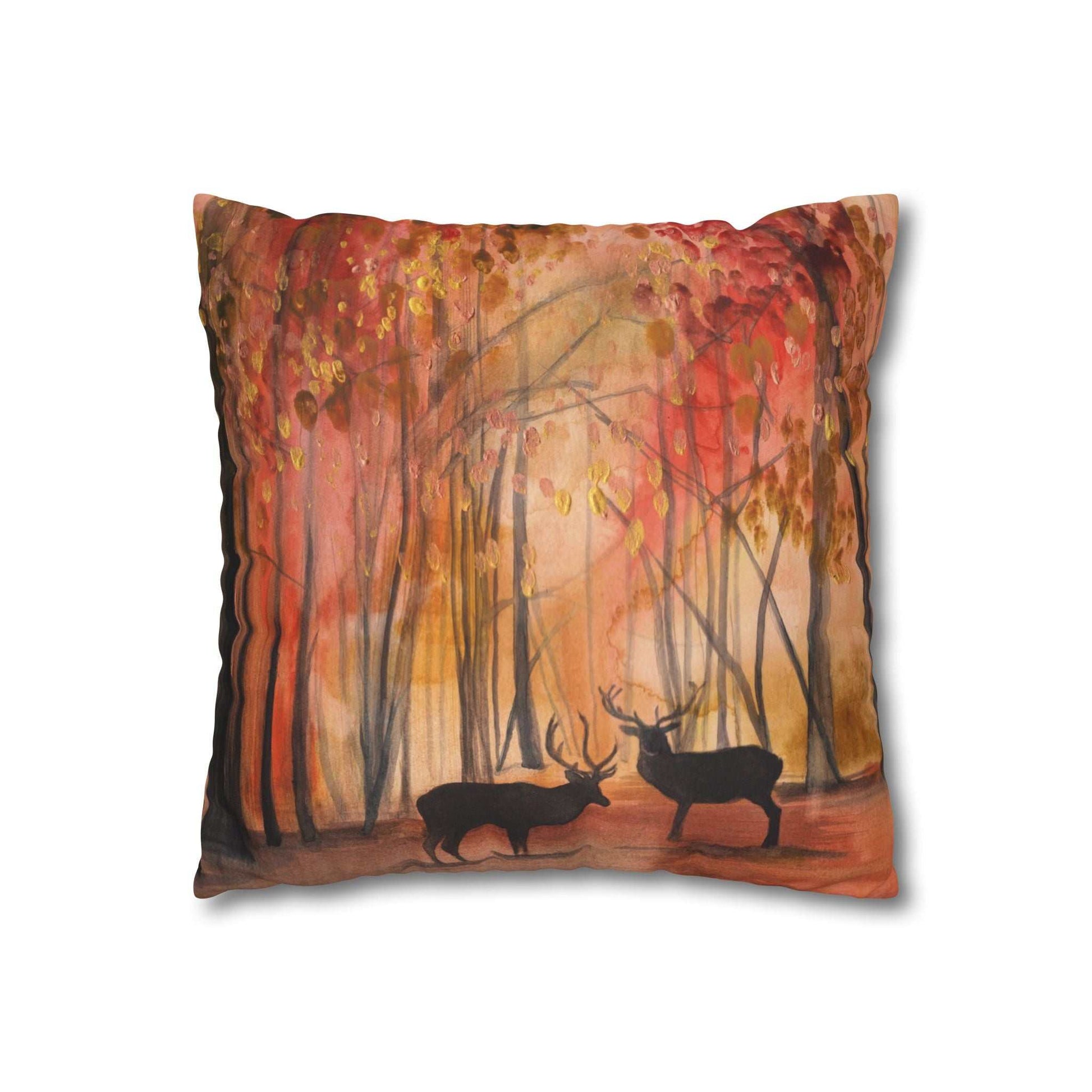 Autumn Forest Deer Pillowcase - Cozy Faux Suede Square Cushion Printify
