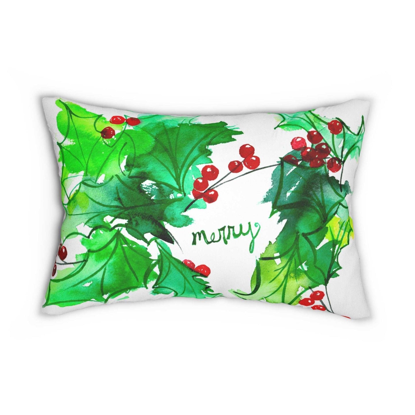 'Merry” Watercolor Holiday Lumbar Pillow – Festive Home Accent Printify