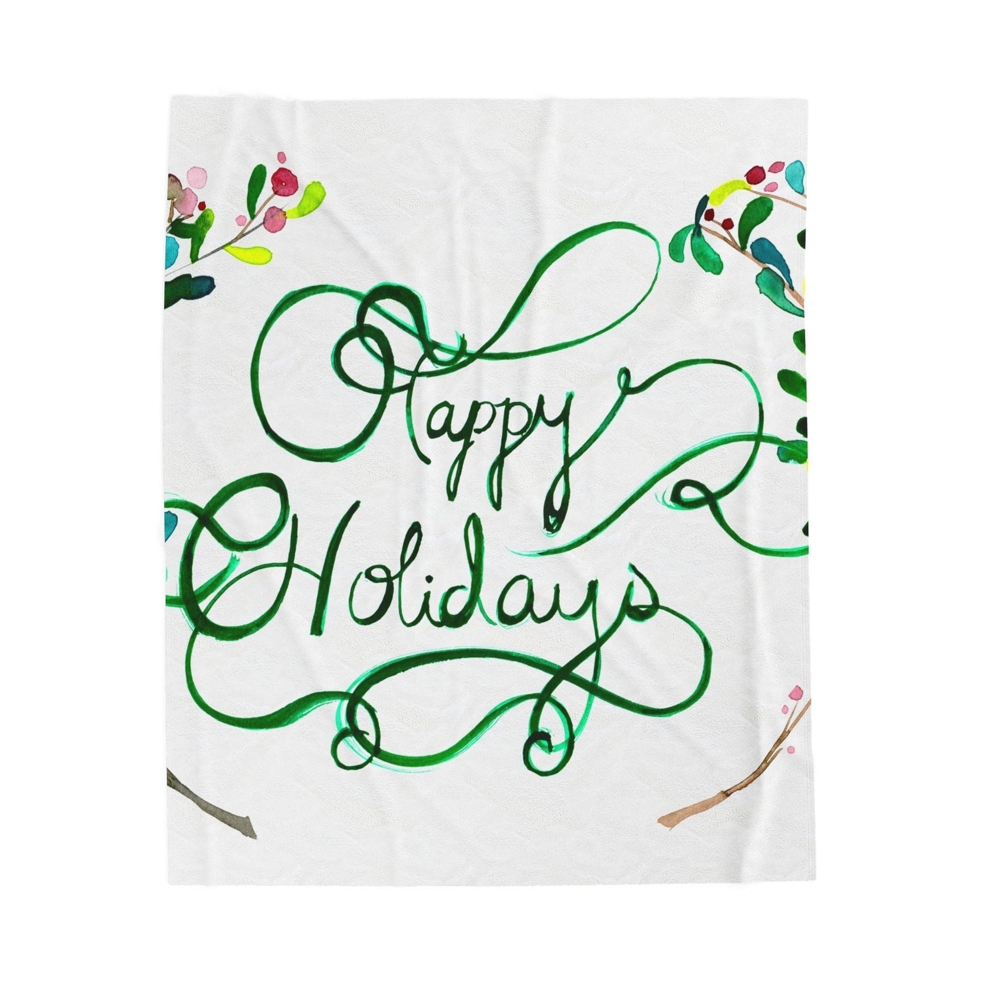 Happy Holidays Velveteen Plush Blanket – Festive Green Holiday Throw Printify