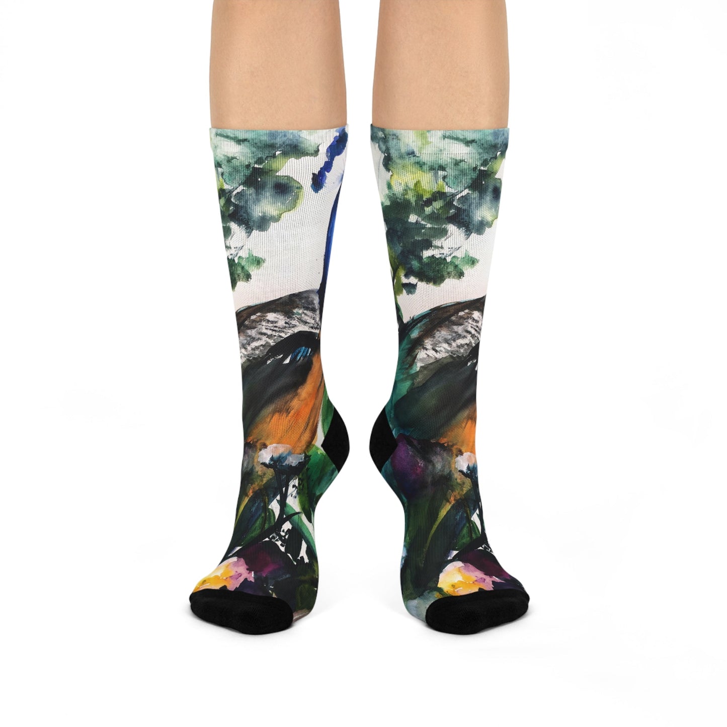 Peacock Watercolor Crew Socks – Colorful Artistic Bird Socks Printify