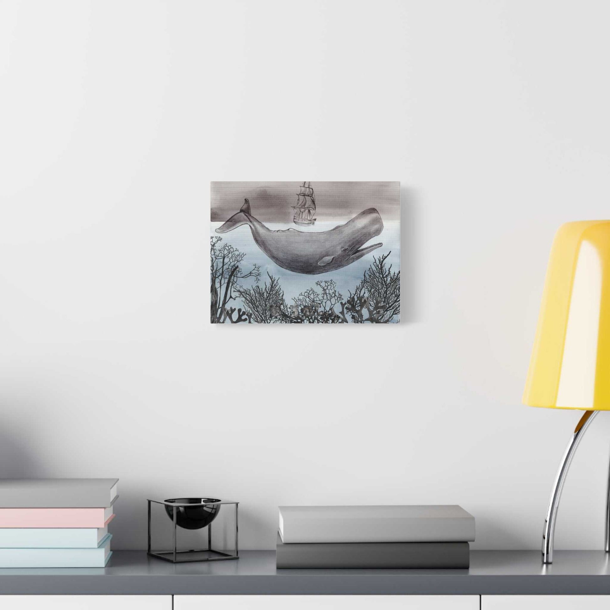 Whale & Tall Ship Matte Canvas Wall Art — Nautical Ocean Illustration Printify