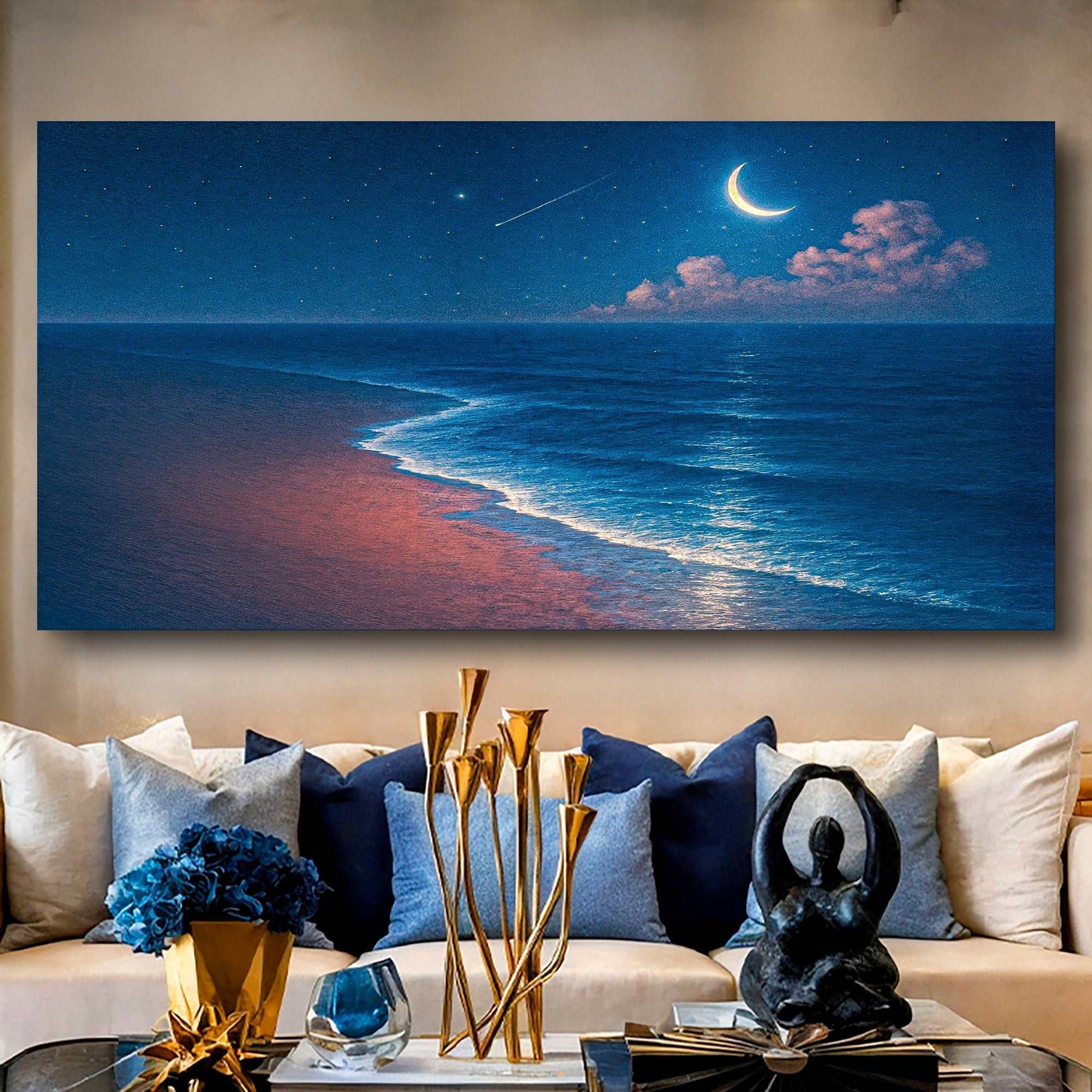 Beach Shoreline Coastal Wall Art on high-quality canvas, vibrant colors, ready to hang, made in USA