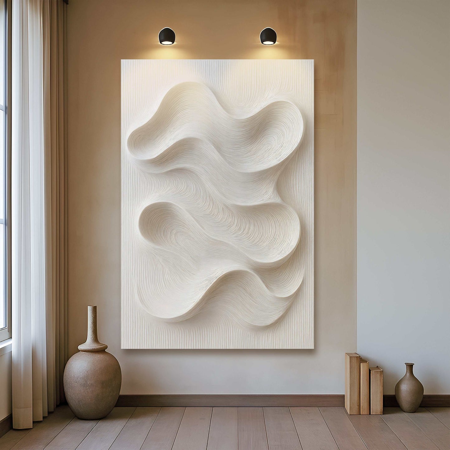 Minimalist waves wall art on high-quality canvas ready to hang with bright ink and fast delivery