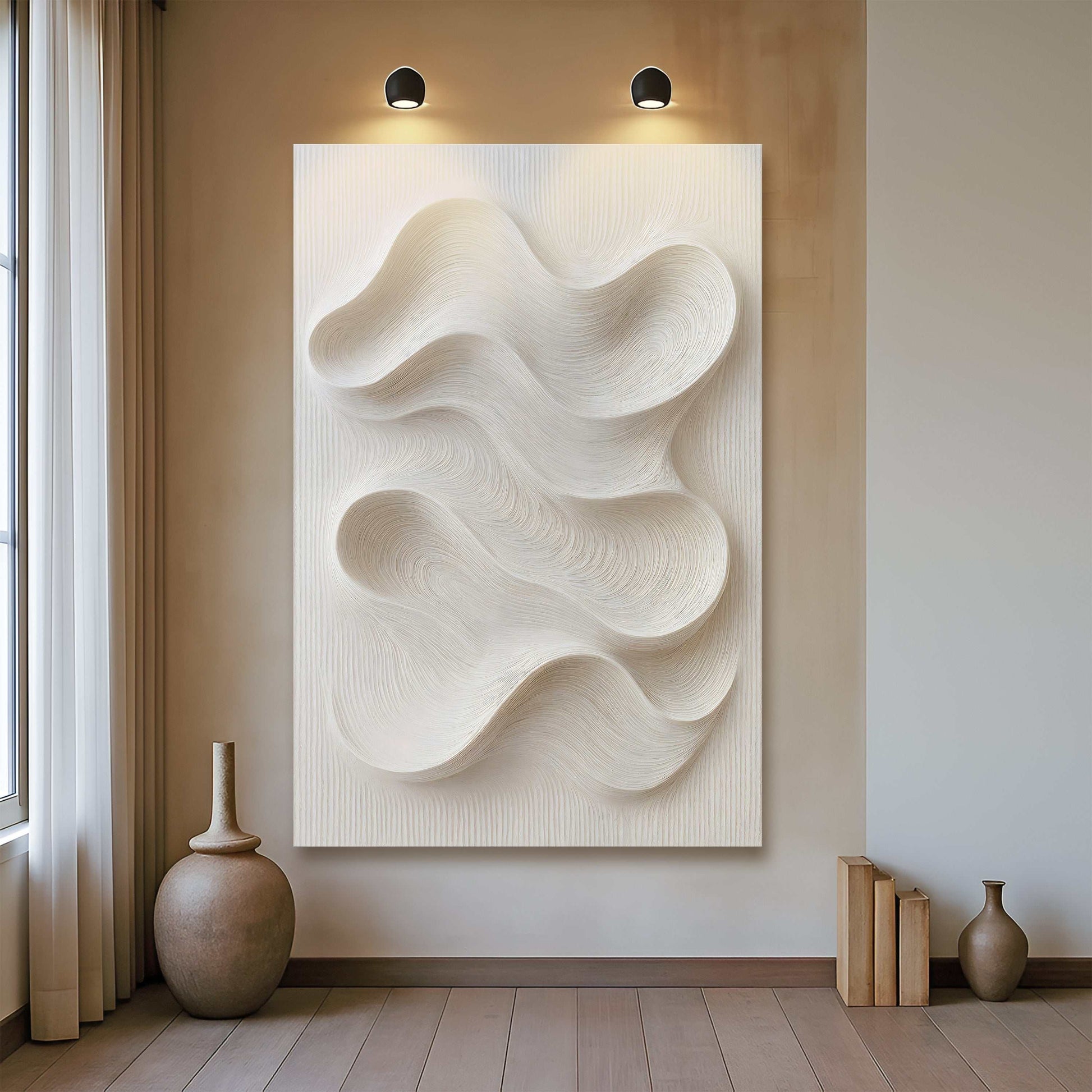 Minimalist waves wall art on high-quality canvas ready to hang with bright ink and fast delivery