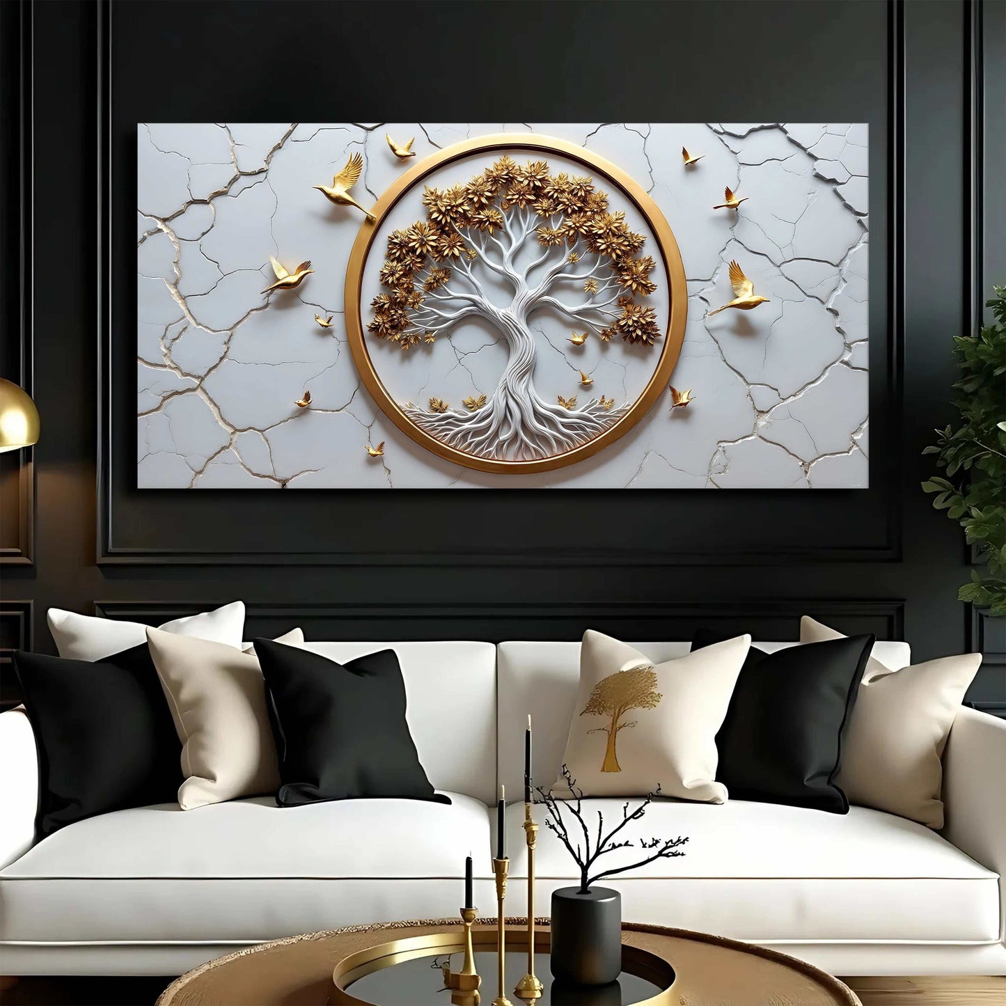 3D Celtic Tree of Life wall art on white premium canvas with golden tones and detailed branches