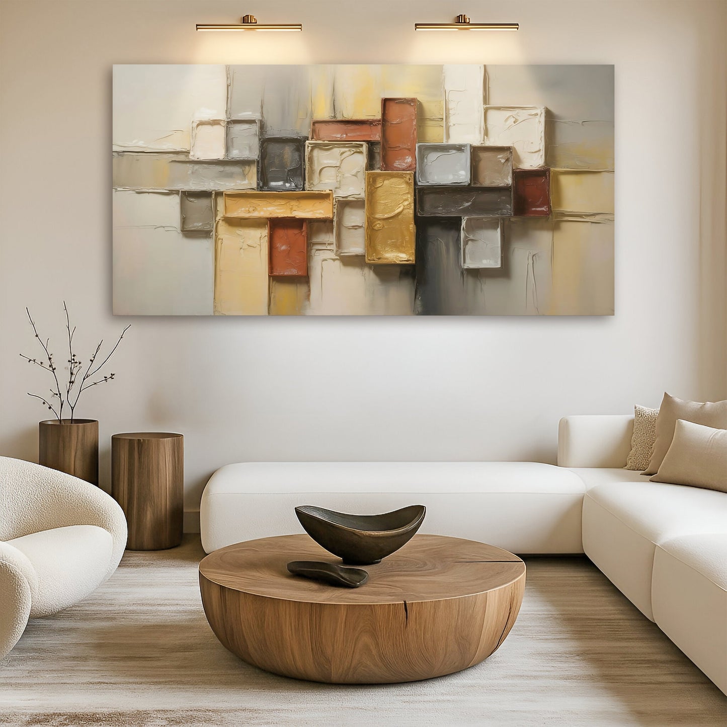 Minimalist abstract wall art with geometric shape pattern on high-quality canvas, ready to hang and personalize