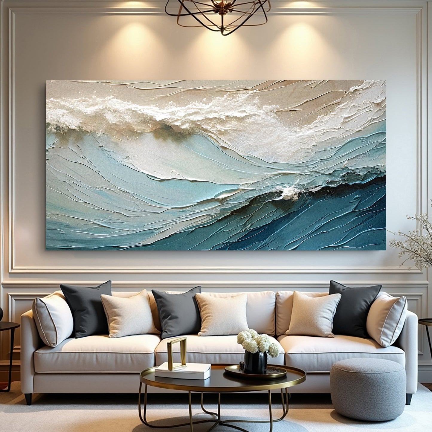 Beige minimalist wall art on canvas, made in USA, ready to hang with fast delivery