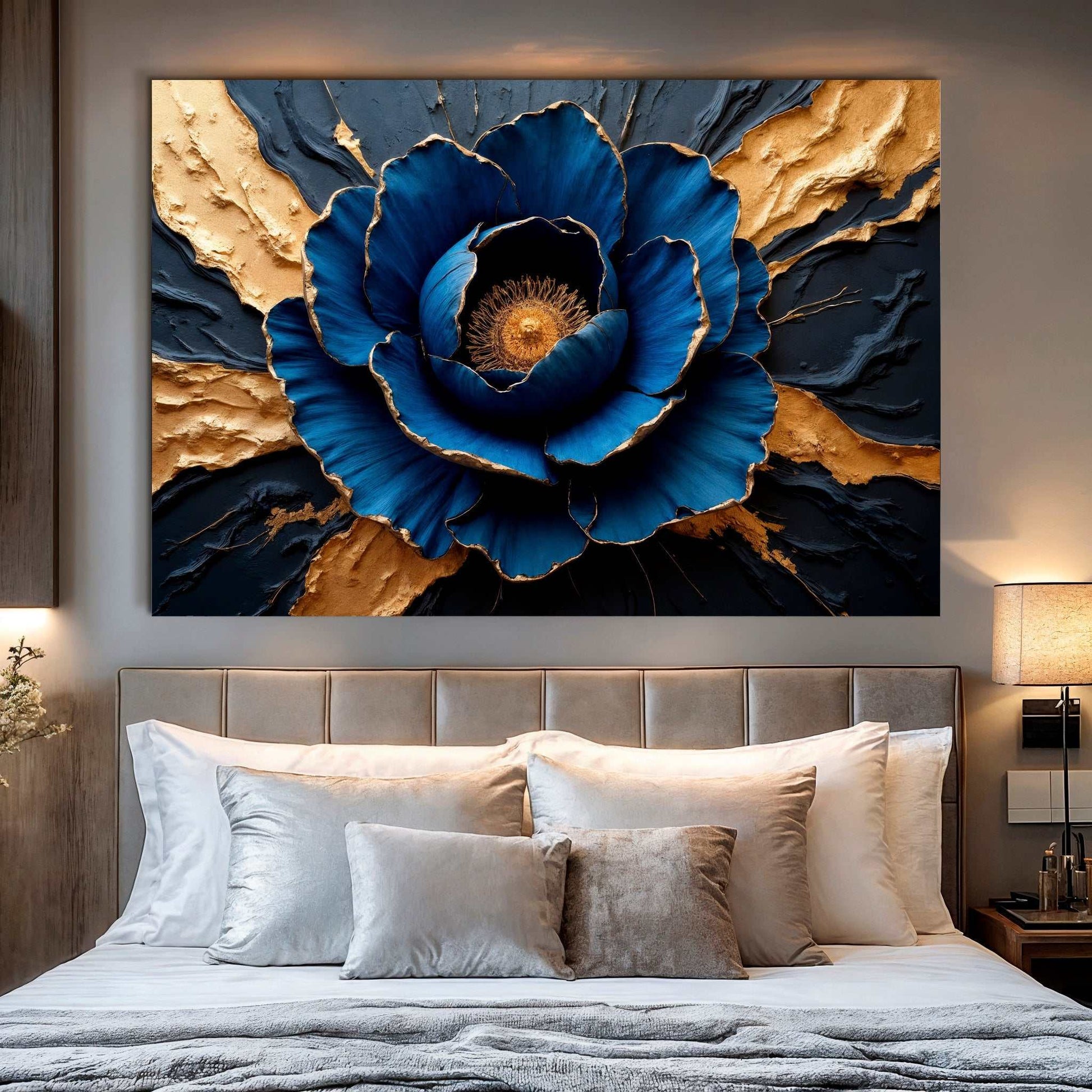 Sapphire Bloom Wall Art vibrant blue floral canvas ready to hang made in USA