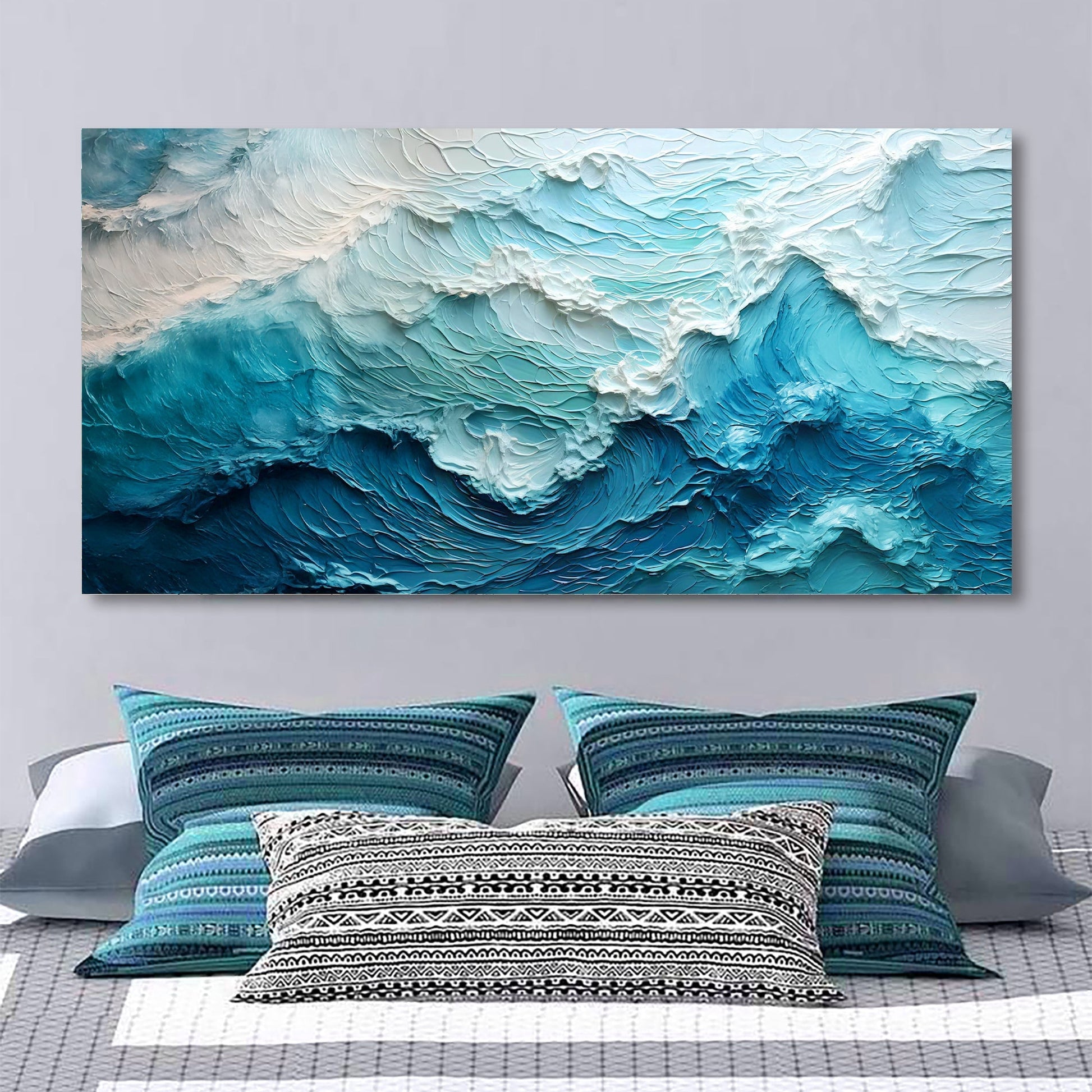 Blue ocean coastal wall art on high-quality canvas with bright ink and ready-to-hang design