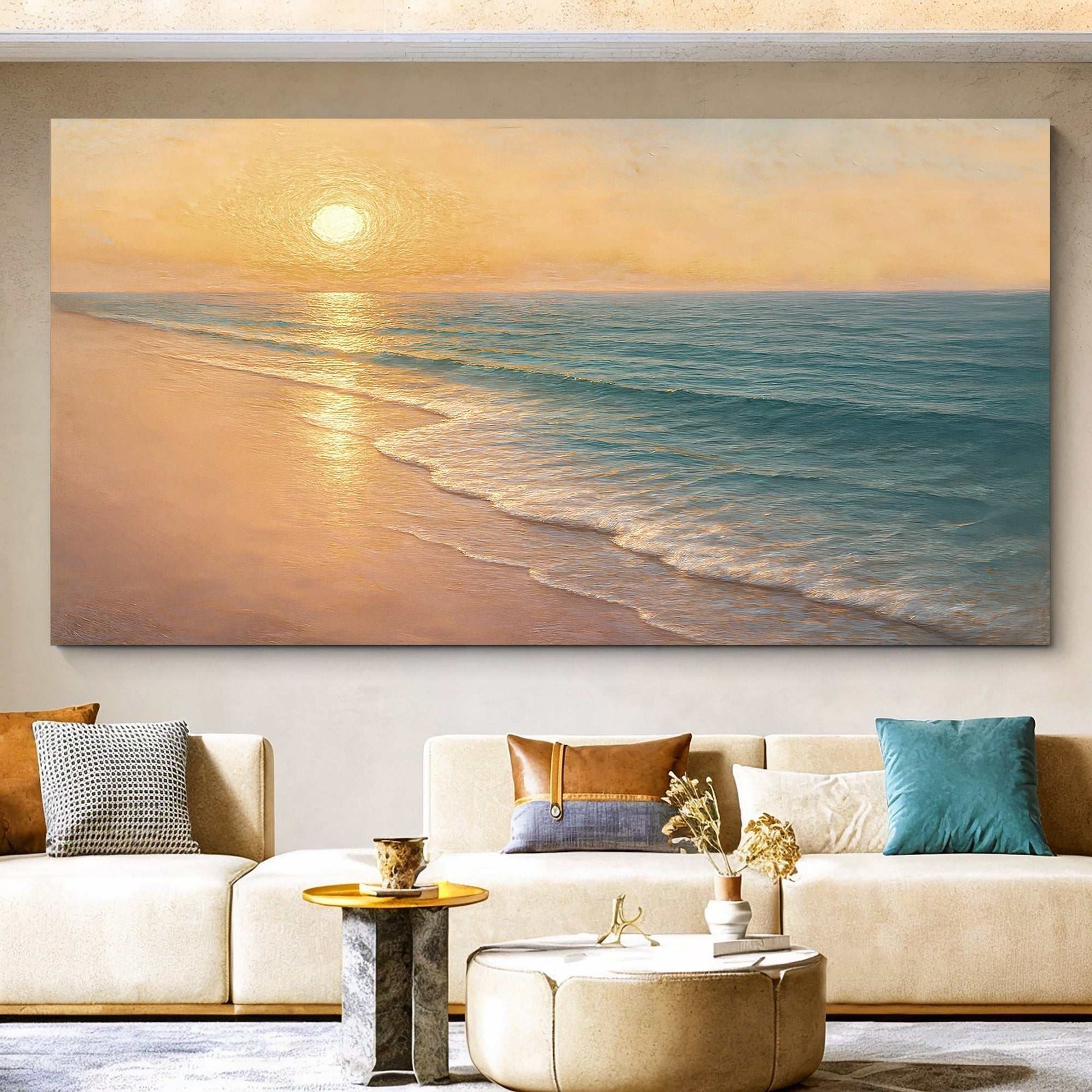 Beach Shoreline Coastal wall art on canvas, vibrant colors, ready to hang, made in USA