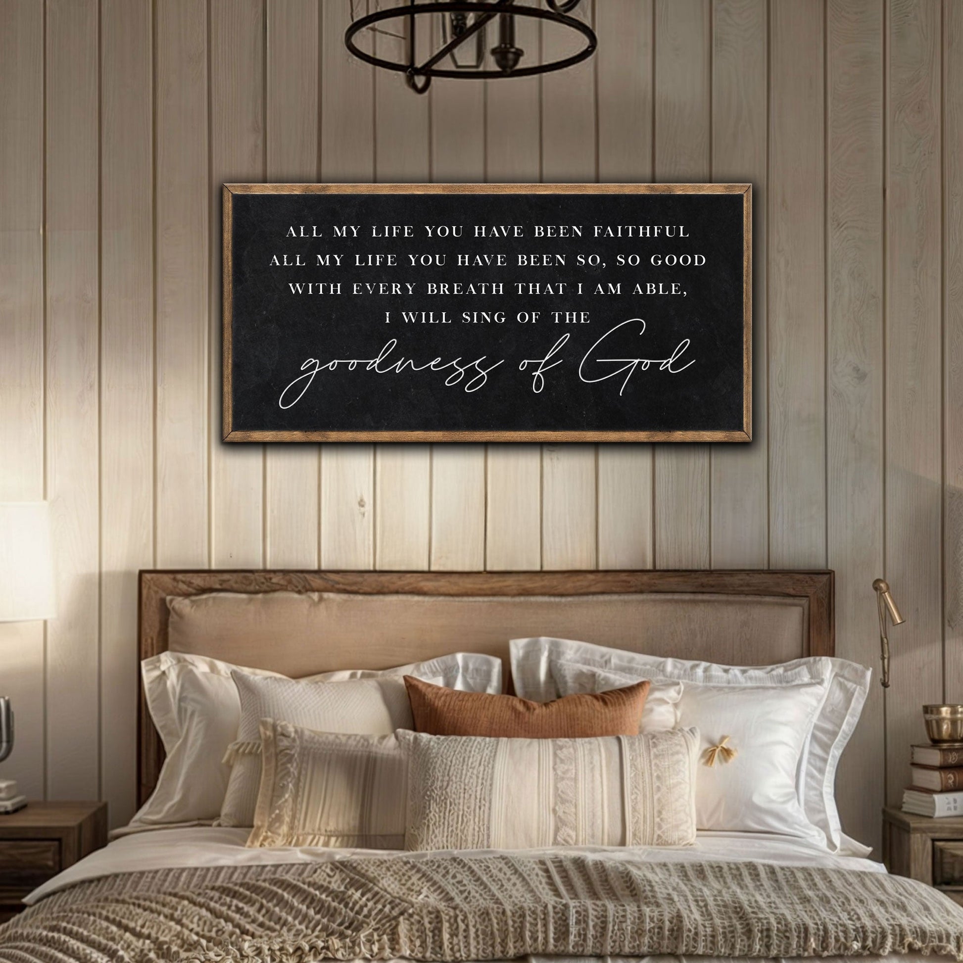 Goodness Of God Faith Sign on quality canvas with bright ink, personalized and ready to hang, made in USA