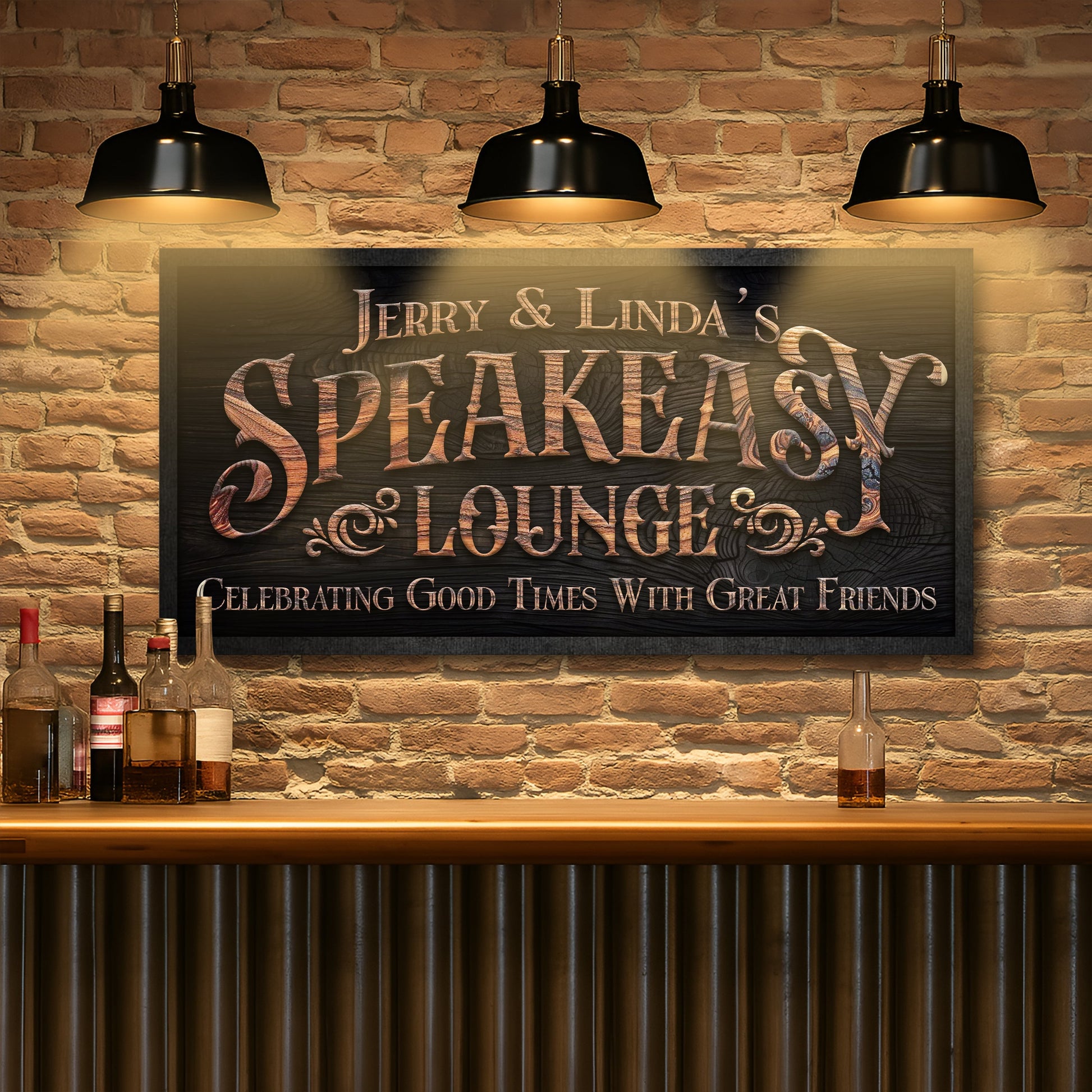 Speakeasy Lounge Wall Sign on high-quality canvas with customizable text and colors inspired by the Roaring Twenties