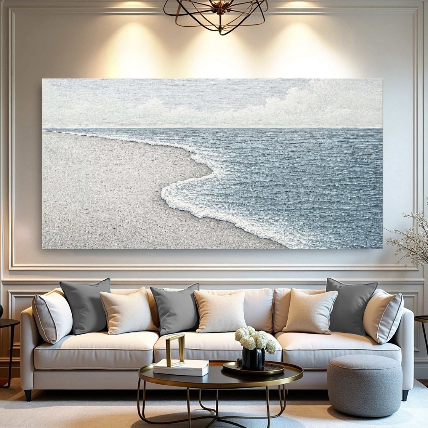 Abstract beach shore wall art on high-quality canvas with vibrant ink, ready to hang.