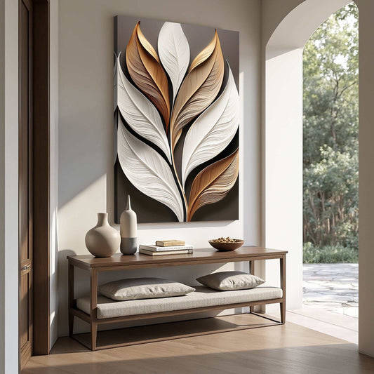 Elegant 3D leaf wall art on high-quality canvas made in the USA, ready to hang and personalize with bright, long-lasting ink.