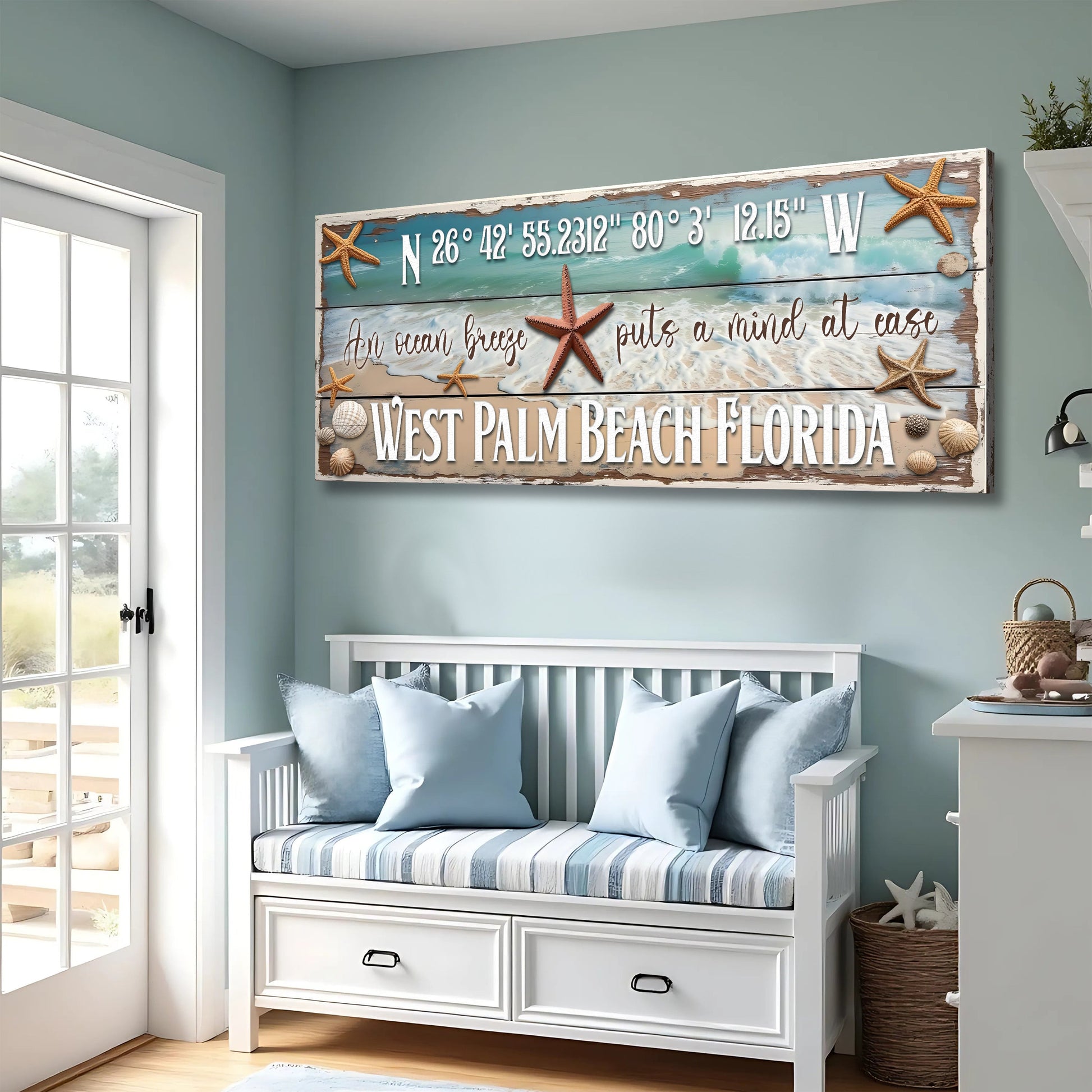 Personalized Beach House Coastal Sign on high-quality canvas, ready to hang and made in the USA
