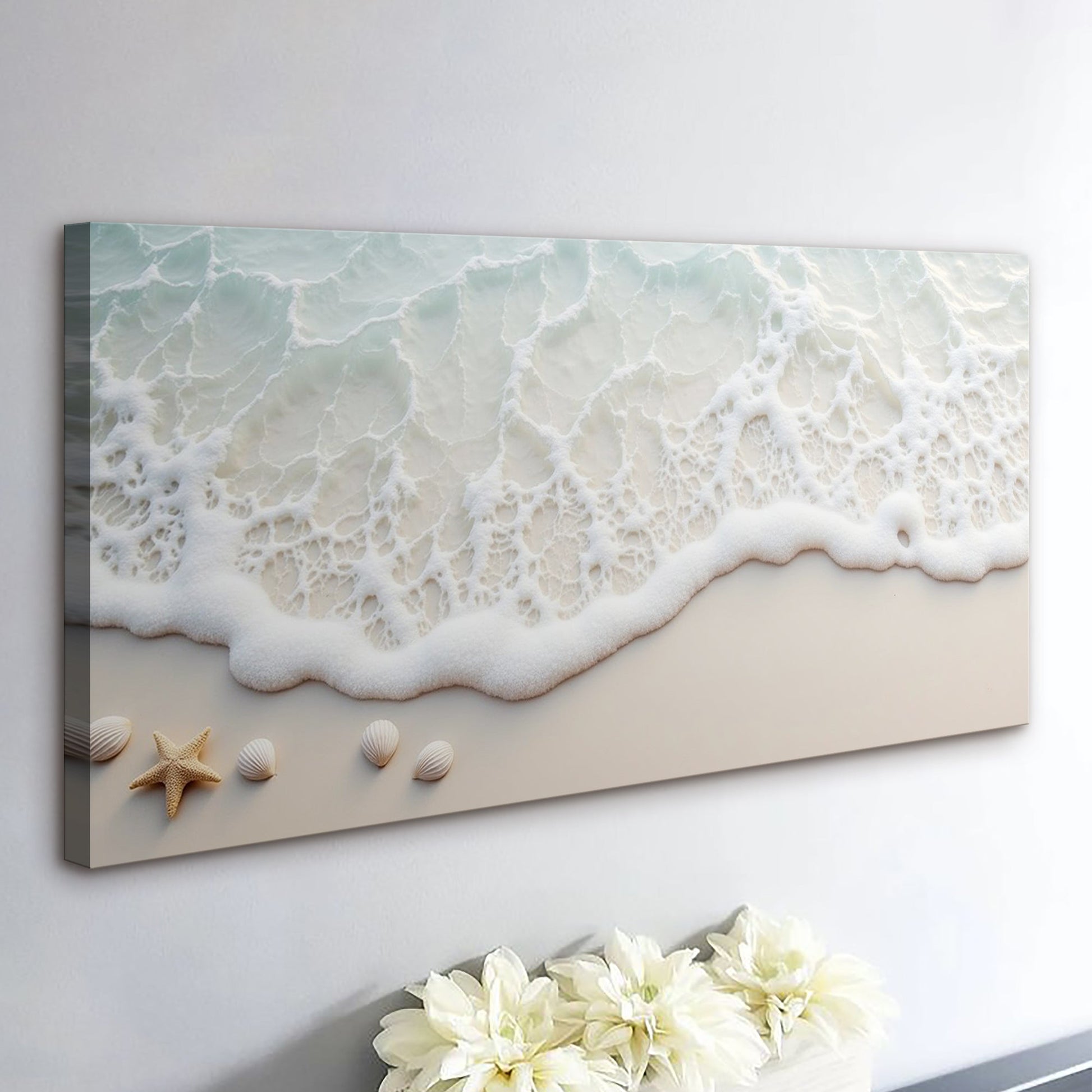 Serene ocean wave coastal wall art on high-quality canvas ready to hang