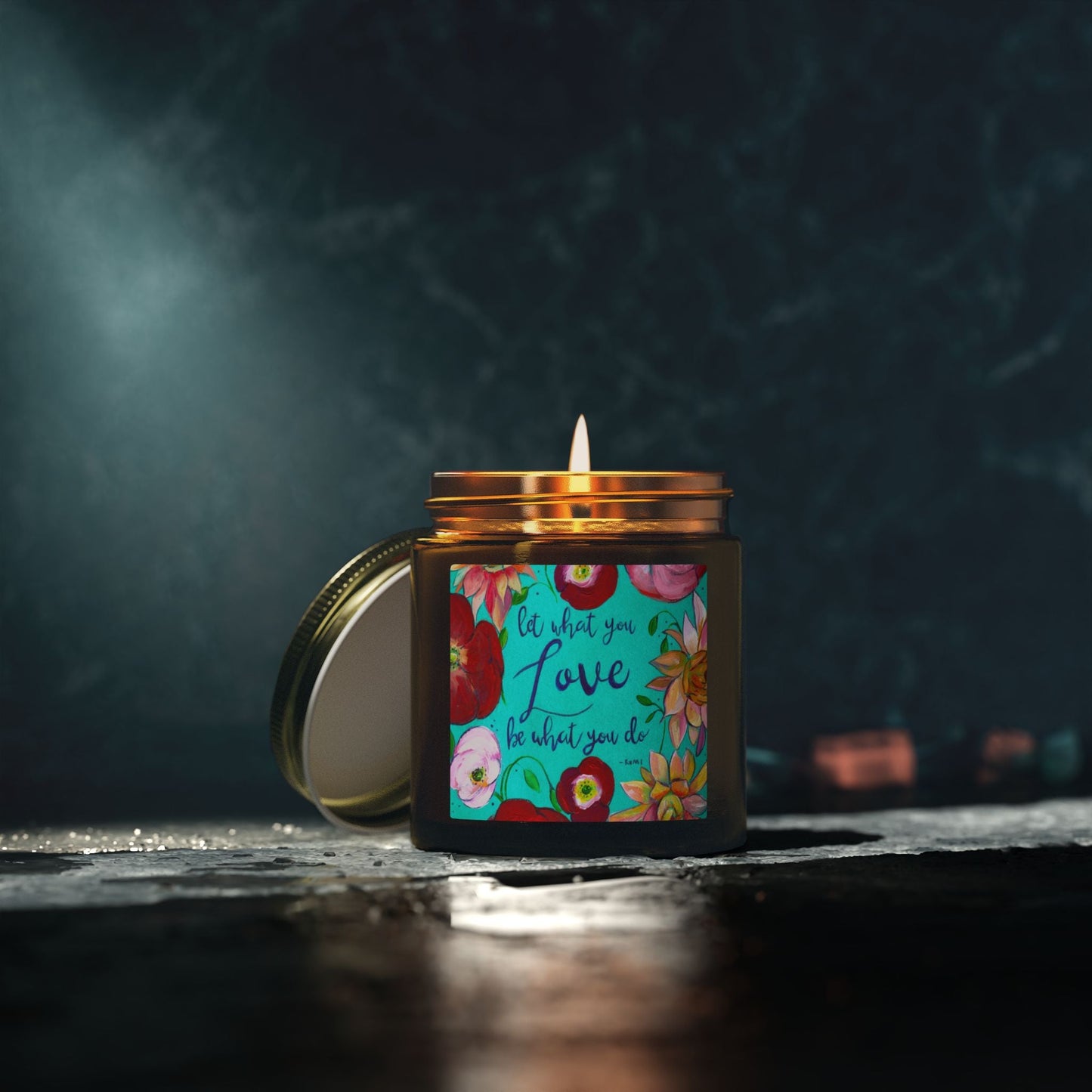 Scented Candle — Coconut Apricot Wax (4oz/9oz) with Floral “Do What You Love” Label Printify