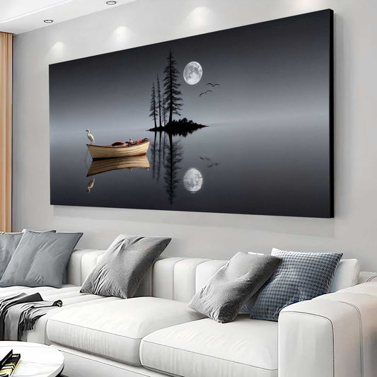 Modern minimalist night lake wall art on canvas, made in USA, bright ink, personalized, ready to hang