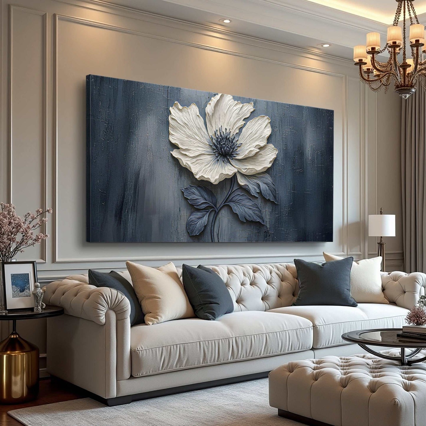 Floral clay relief wall art on canvas, made in USA, bright ink, personalized, ready to hang, fast delivery from Florida