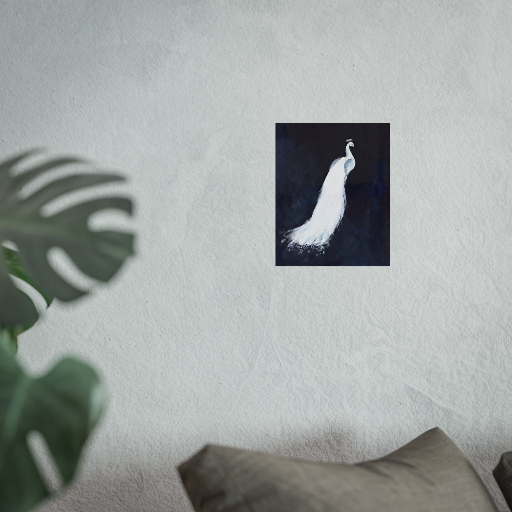 White Peacock Fine Art Poster — Elegant Minimalist Wall Art for Living Room & Bedroom Printify