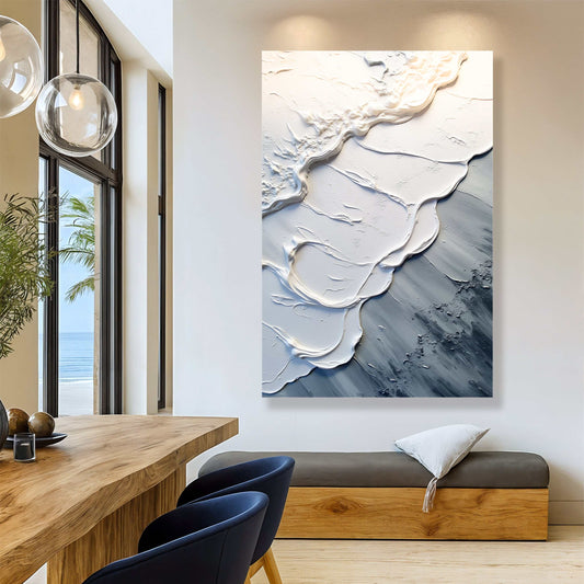 Abstract minimalist wave wall art on canvas with vibrant ink, ready to hang and made in the USA