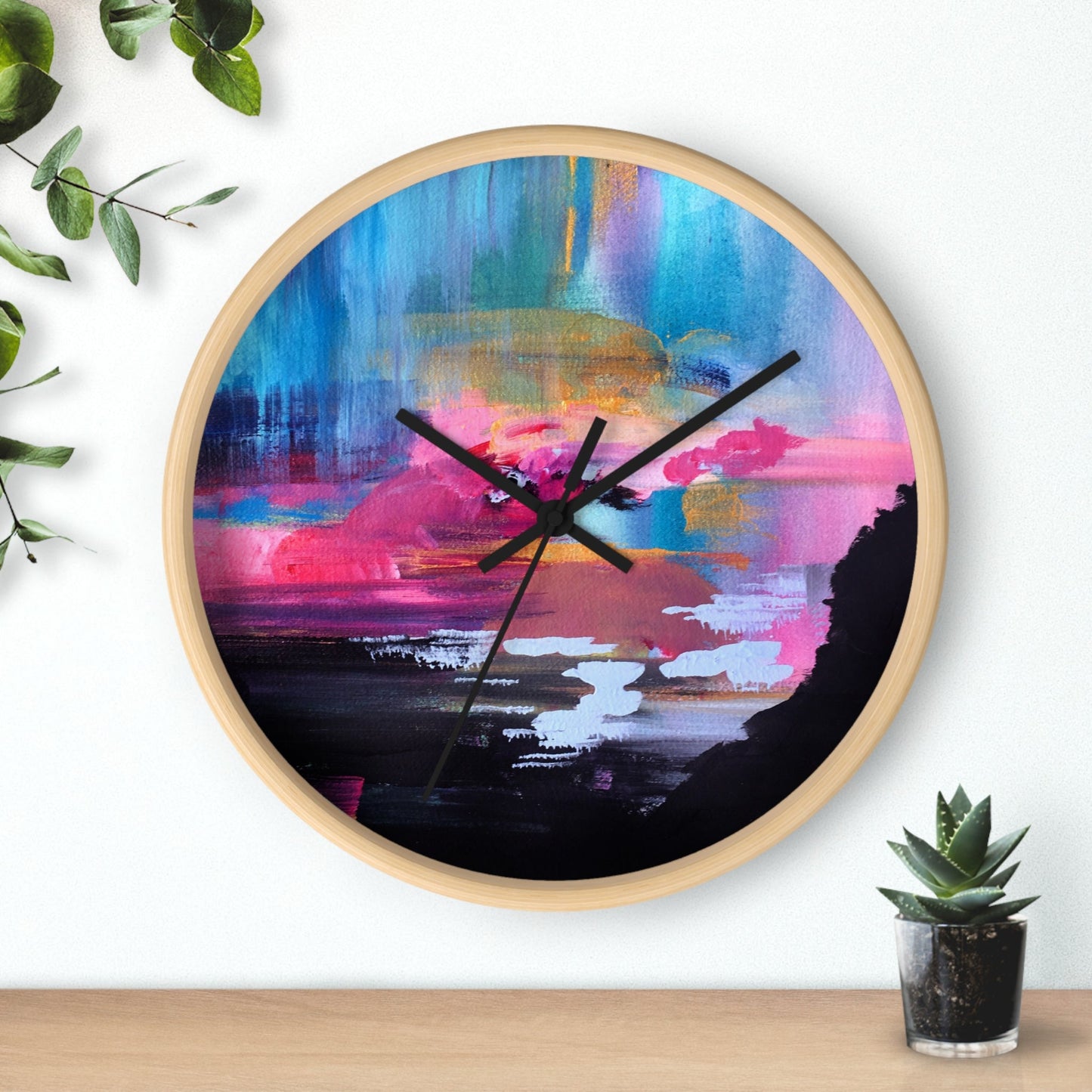 Abstract Sunset Wall Clock — Modern Colorful Wooden Silent Clock, Turn Time Into Art Printify