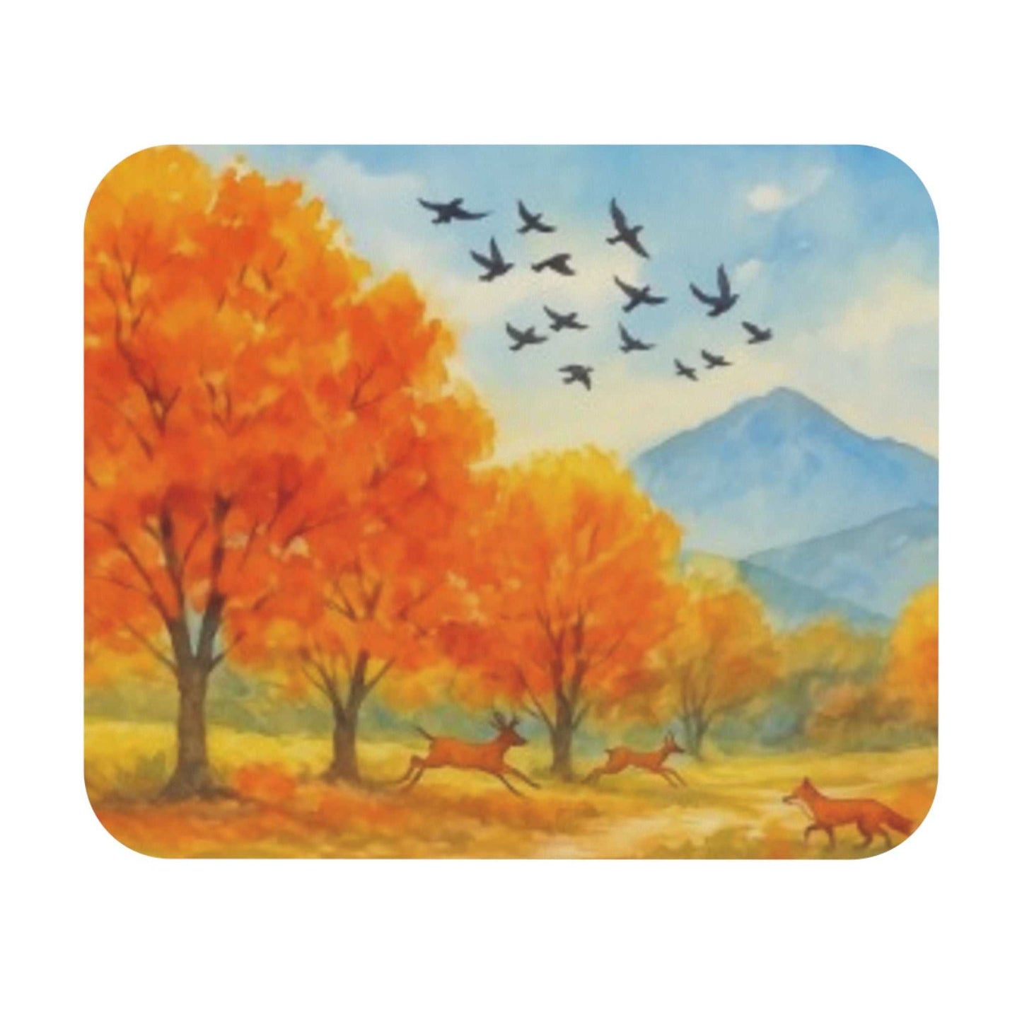 Autumn landscape mouse pad with vibrant fall colors and smooth glide surface