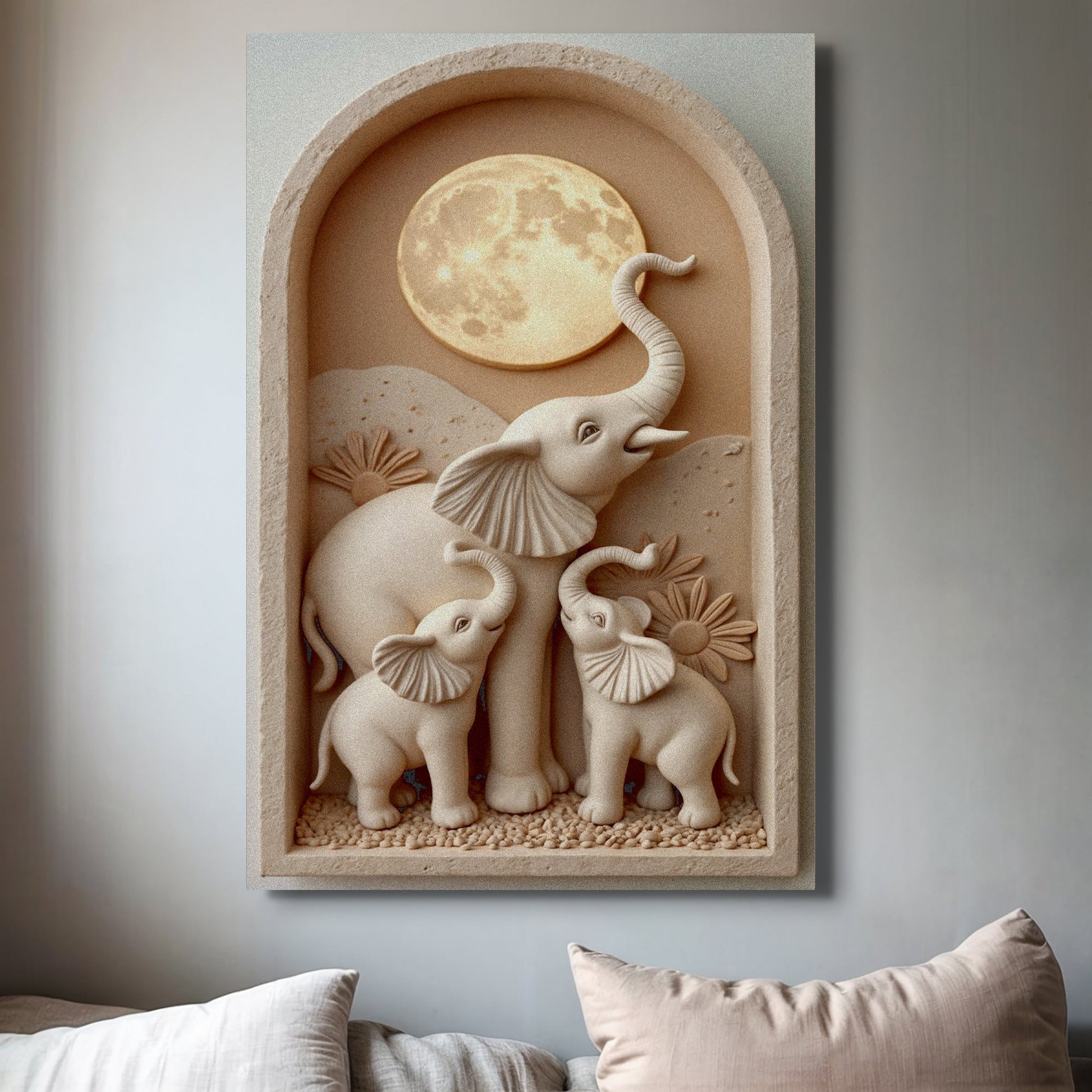 Elephant Harmony Wall Art on high-quality USA canvas with bright ink and ready-to-hang design