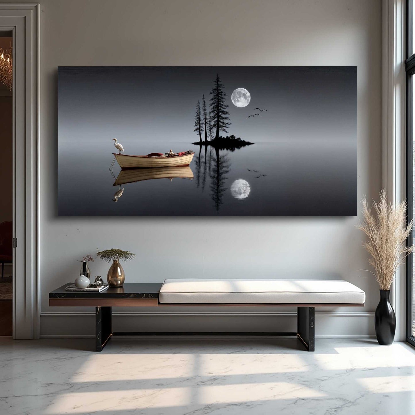 Modern Minimalist Night Lake Wall Art