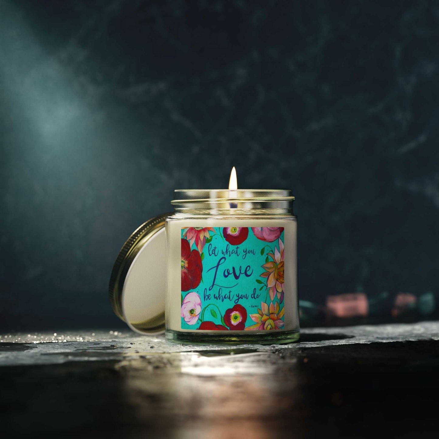 Scented Candle — Coconut Apricot Wax (4oz/9oz) with Floral “Do What You Love” Label Printify