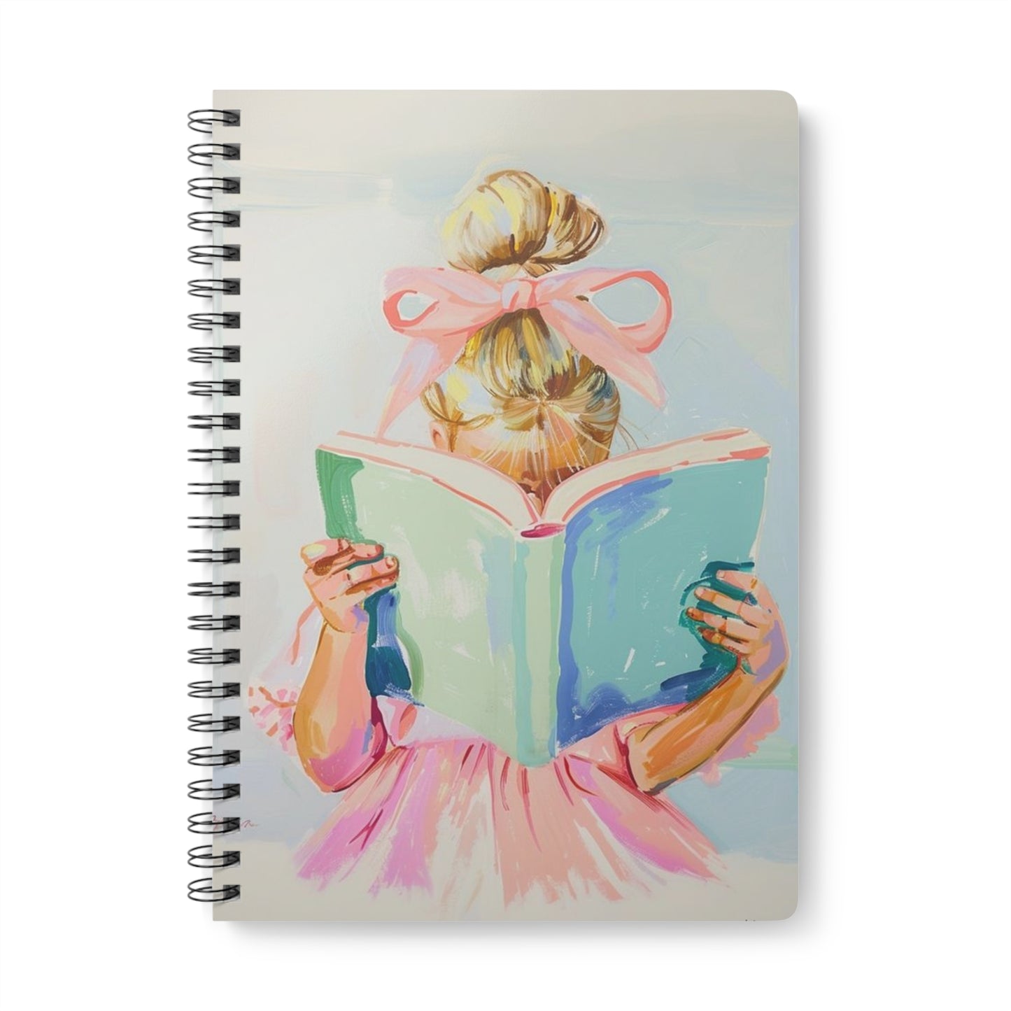 A5 Wirobound Softcover Notebook — Girl Reading Illustration, Lined Journal for Students & Writers