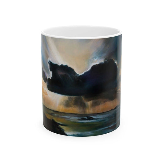 Colorful artistic ceramic mug with glossy finish and comfortable C-handle for coffee and tea